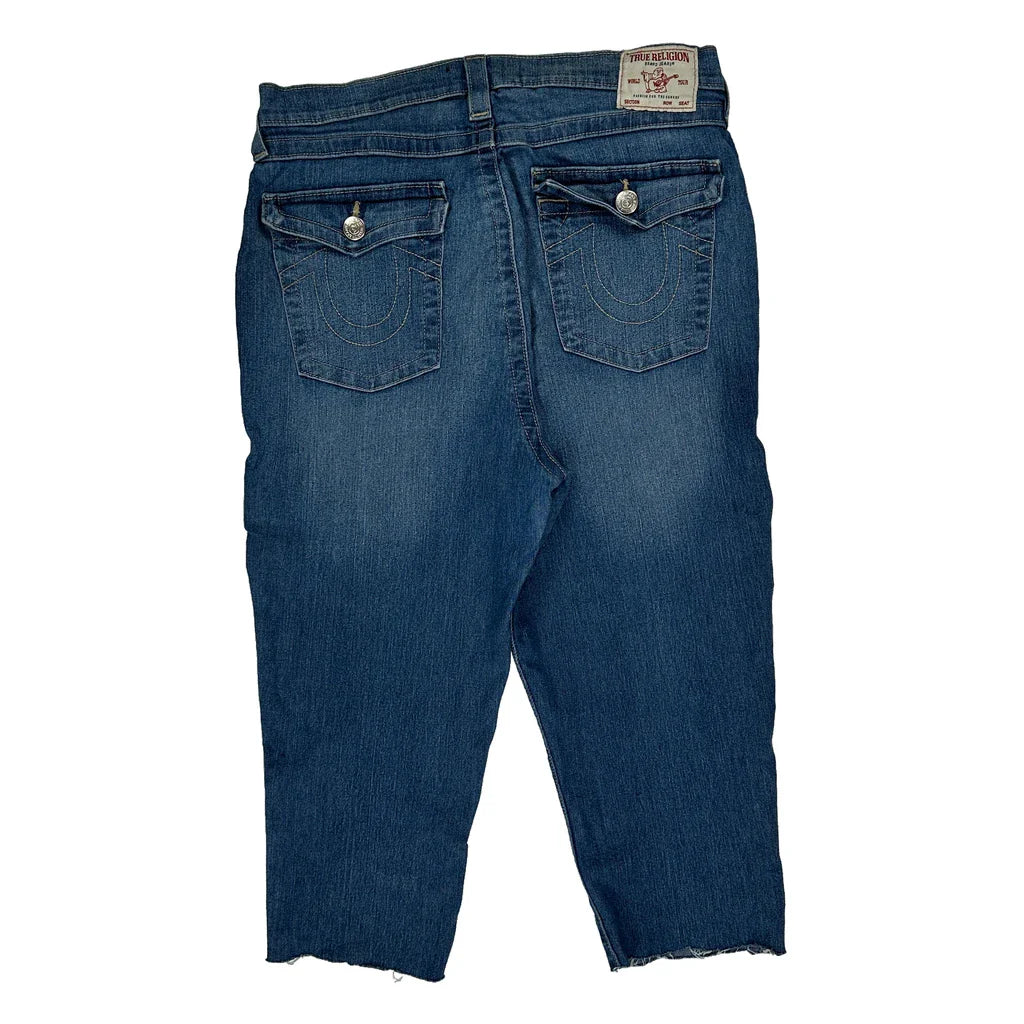 True Religion Cropped Jeans - 32W UK 12 Blue Cotton Refurbished - Thrifted (note: this is a term often used to describe second- refurbished available on Cerqular