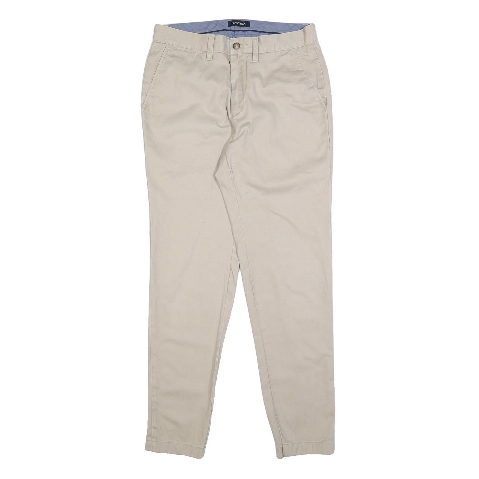 NAUTICA Mens Slim Beige Cotton Trousers W30 L32 Casual Zip Closure Refurbished - N/A refurbished available on Cerqular