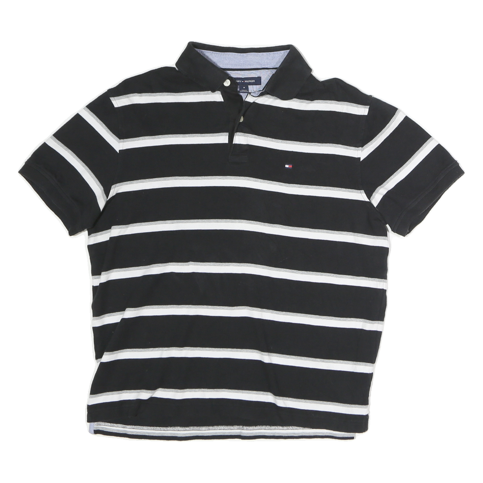 TOMMY HILFIGER Mens Black & White Striped Short Sleeve Polo Shirt M Classic Refurbished - N/A refurbished available on Cerqular