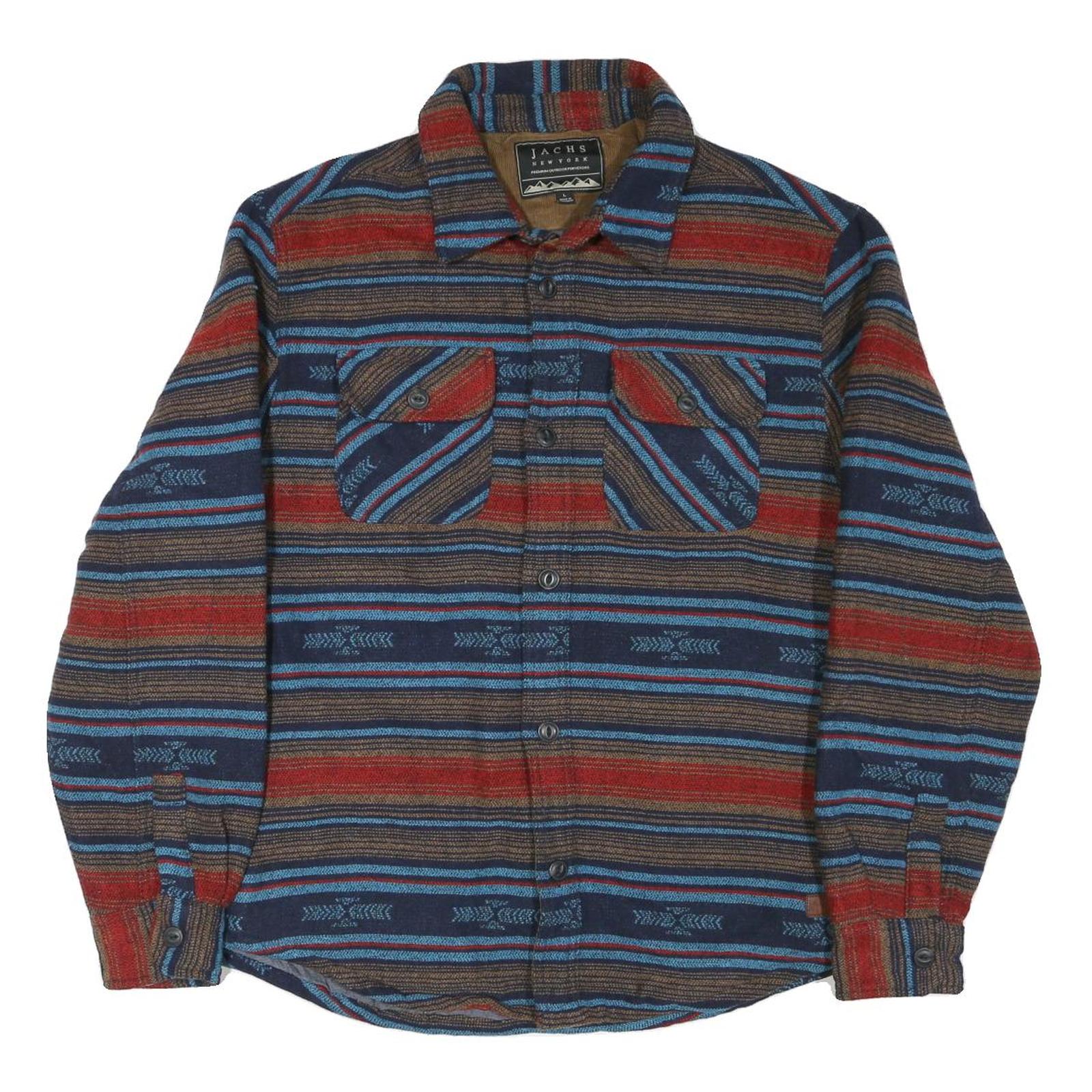 JACHS Mens Red Blue Brown Pattern Shirt L Cotton Blend Casual Long Sleeve Refurbished - N/A refurbished available on Cerqular