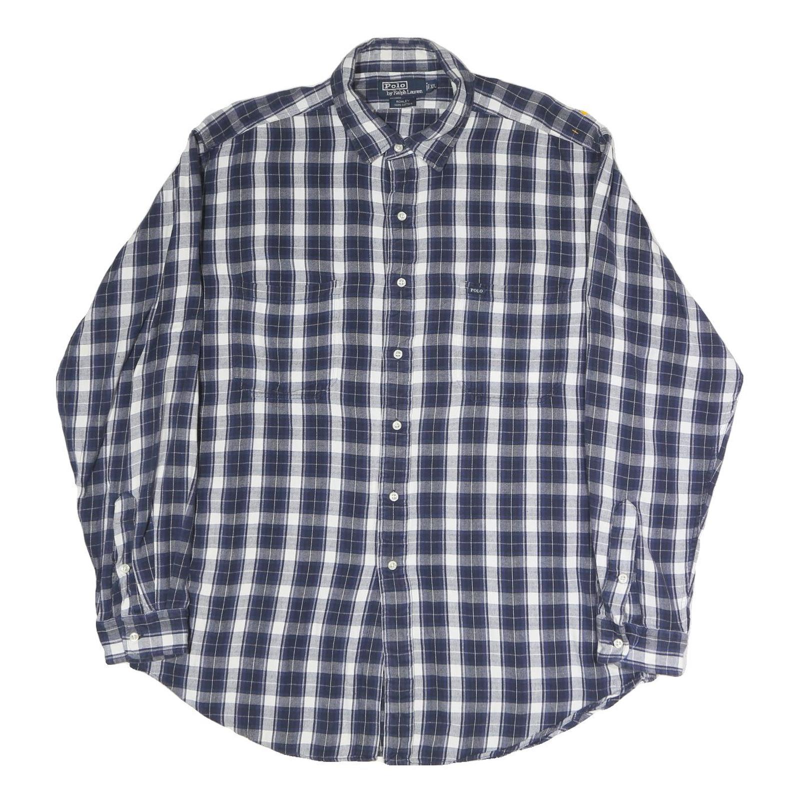 POLO RALPH LAUREN Mens Blue & White Check Shirt XL Classic Cotton Long Sleeve Refurbished - N/A refurbished available on Cerqular