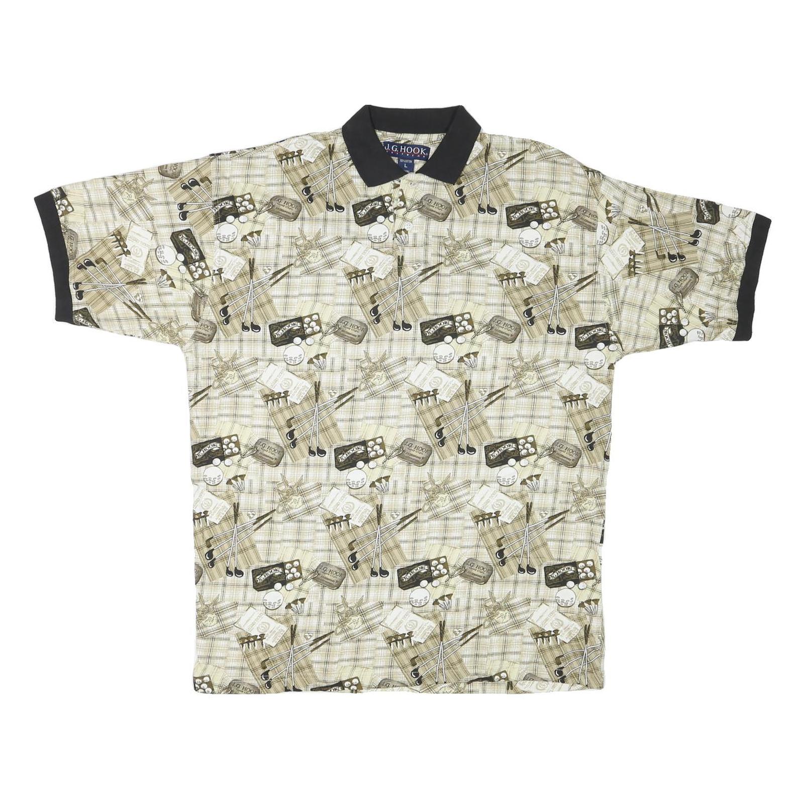 J G HOOK Mens Beige & Brown Golf Print Short Sleeve Polo Shirt L Cotton Blend Refurbished - N/A refurbished available on Cerqular