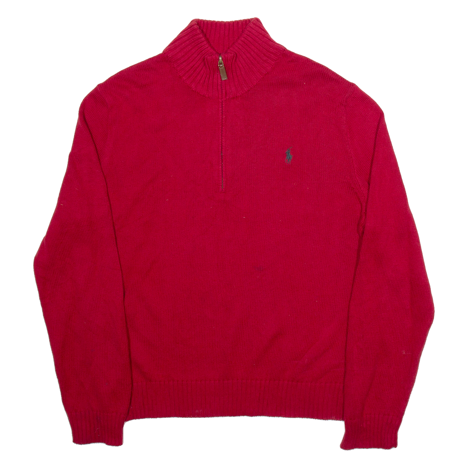 POLO RALPH LAUREN Mens Jumper Red 1/4 Zip Tight Knit L Refurbished - N/A refurbished available on Cerqular