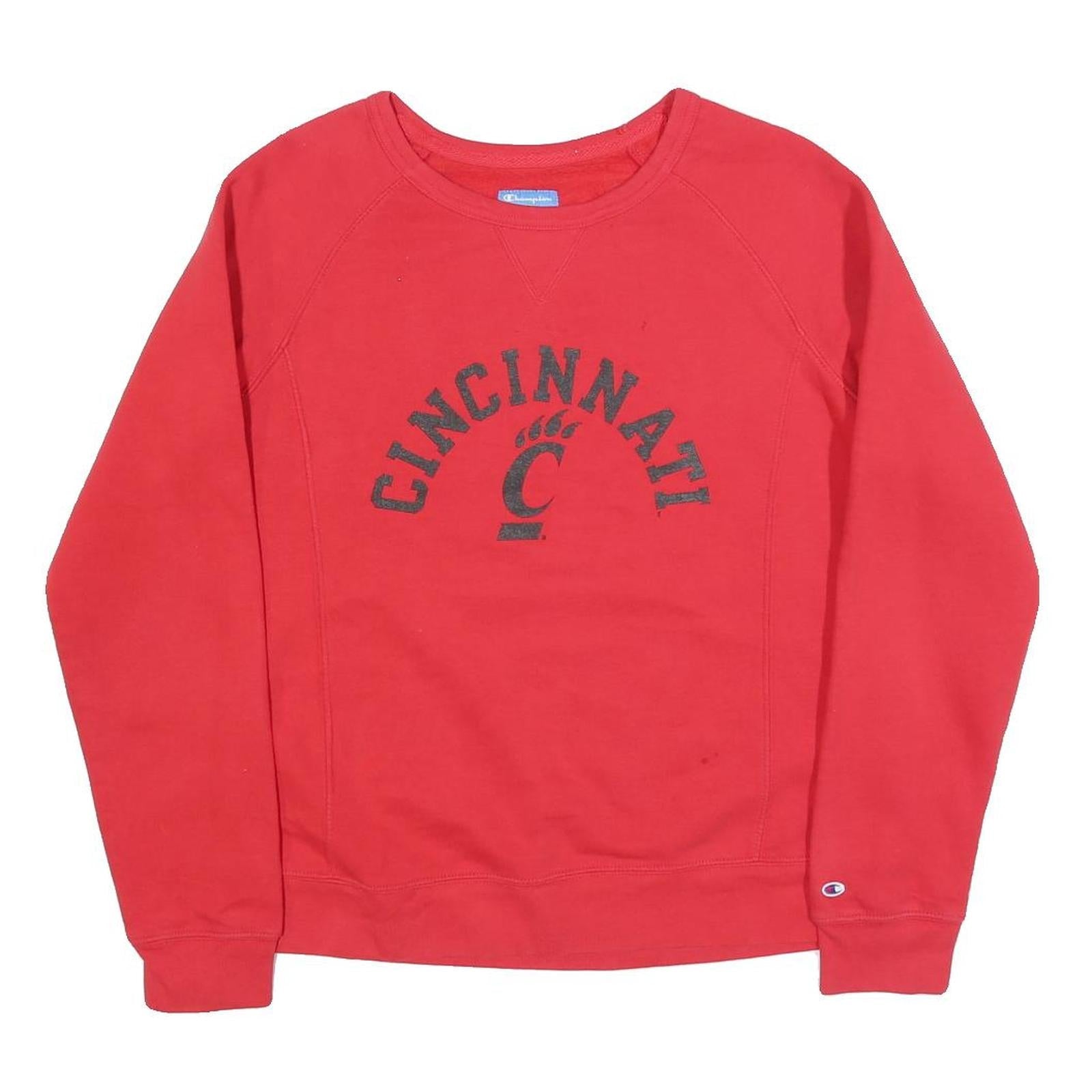 CHAMPION Womens Red Cincinnati Crew Neck L Cotton Blend Sweatshirt Refurbished - N/A refurbished available on Cerqular