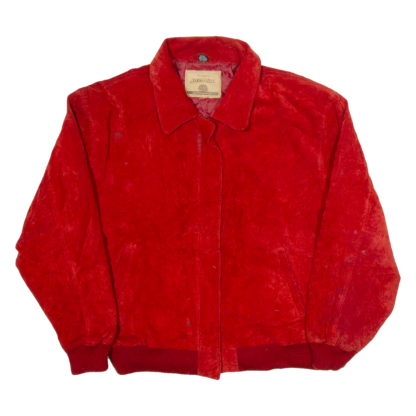 ST JOHNS BAY Mens Jacket Red Leather L Refurbished - N/A refurbished available on Cerqular