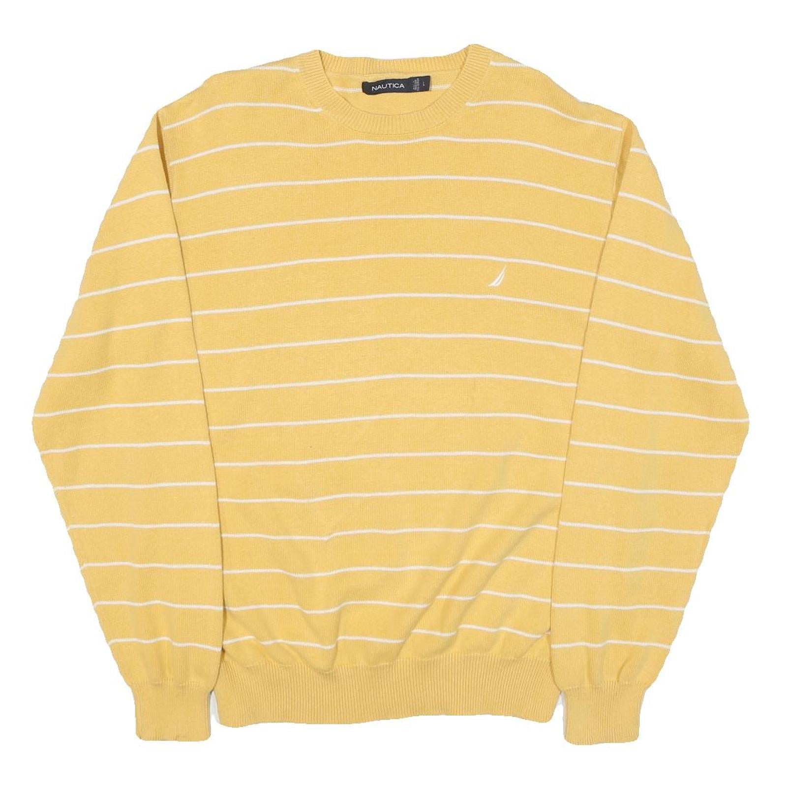NAUTICA Womens Yellow & White Patterned Cotton Blend Crew Neck Jumper L Striped Refurbished - N/A refurbished available on Cerqular