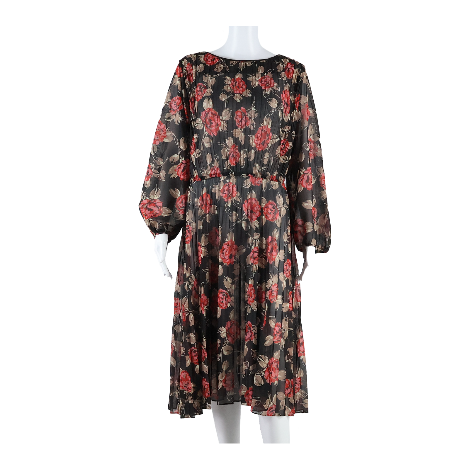 Pleated Womens A-Line Dress Black Floral Long Sleeve Long S Refurbished - N/A refurbished available on Cerqular