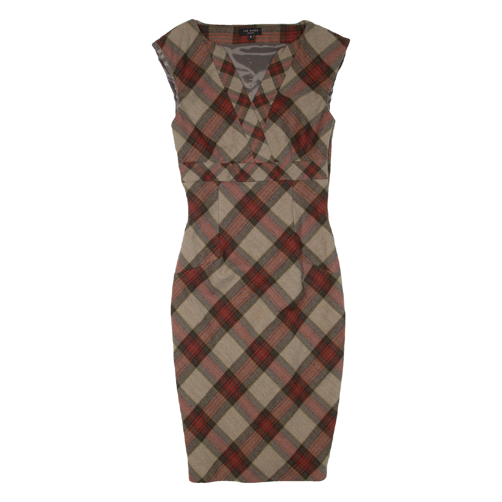 TED BAKER Womens Pencil Dress Grey Wool Check Sleeveless Knee Length XXS Refurbished - N/A refurbished available on Cerqular