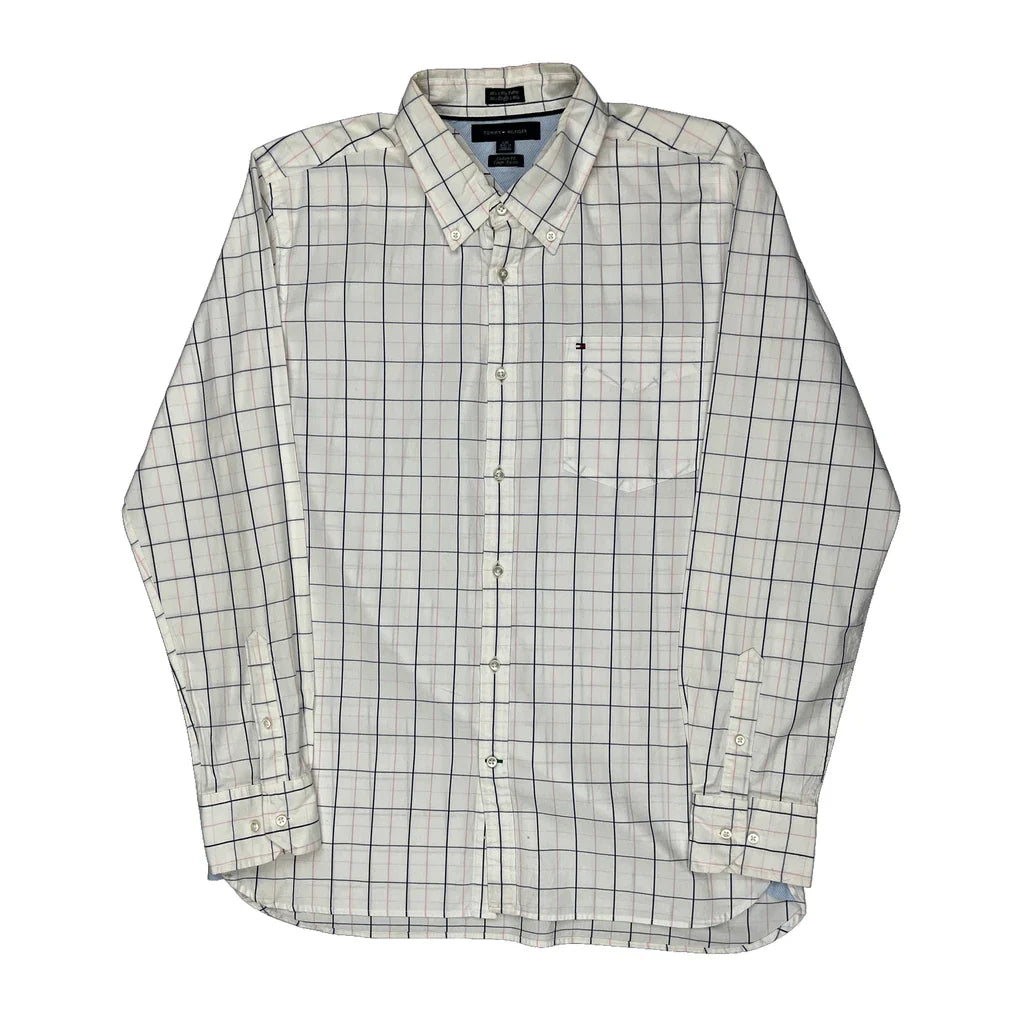 Tommy Hilfiger Checked Shirt - Large White Cotton Refurbished - Thrifted (note: this is a term often used to describe second- refurbished available on Cerqular