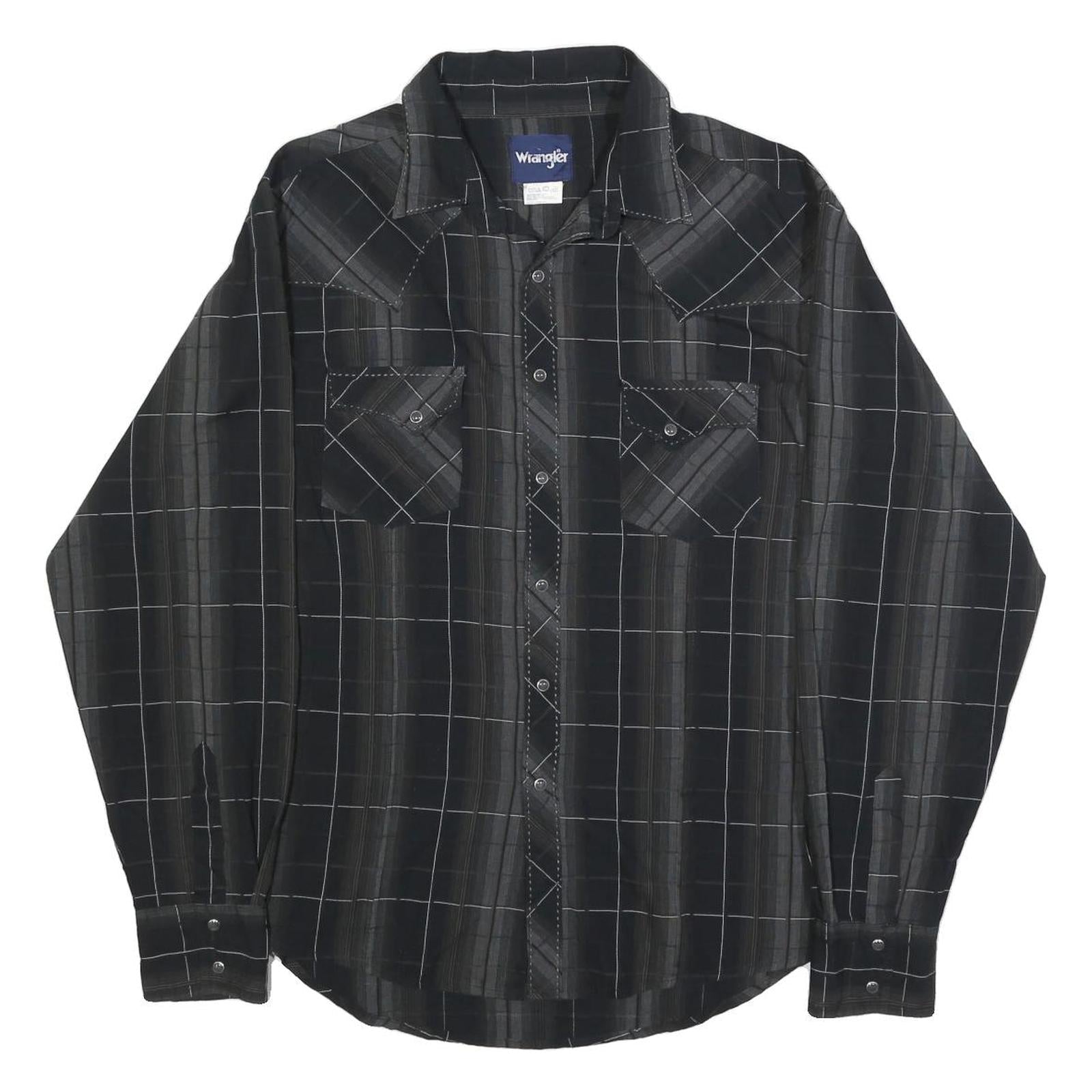 WRANGLER Mens Black & Grey Check Western Shirt L Long Sleeve Cotton Blend Refurbished - N/A refurbished available on Cerqular