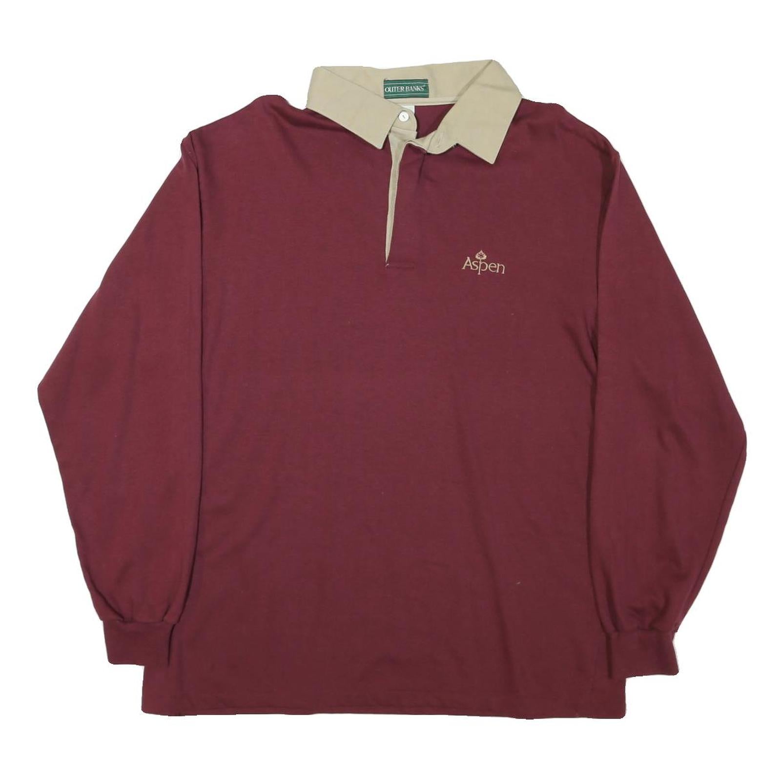 OUTER BANKS Mens Maroon & Beige Long Sleeve Plain XL Polo Shirt Aspen Logo Refurbished - N/A refurbished available on Cerqular