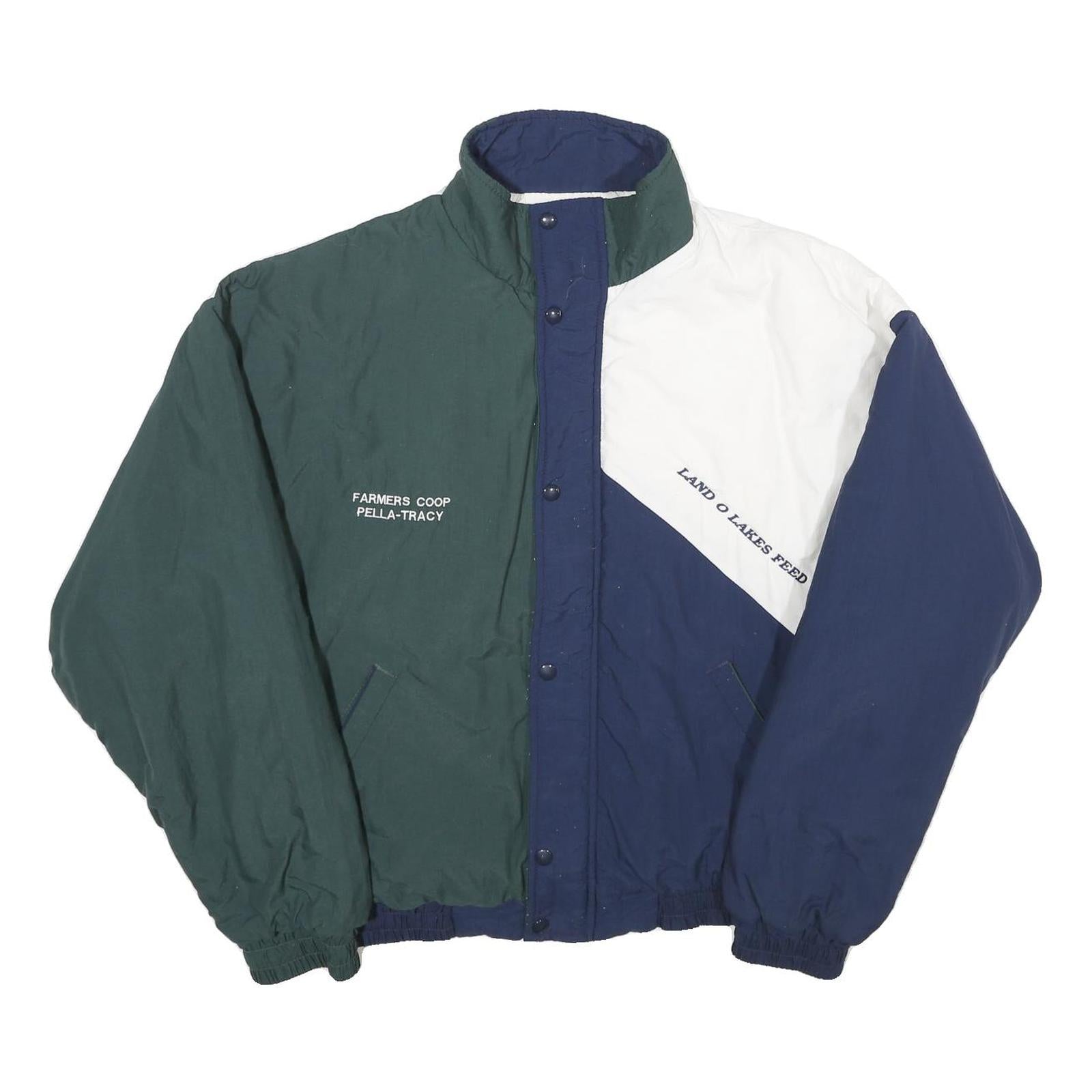 SWINGSTER Mens Green & Navy White Colourblock Zip Jacket L Woven Retro 1990s Refurbished - N/A refurbished available on Cerqular