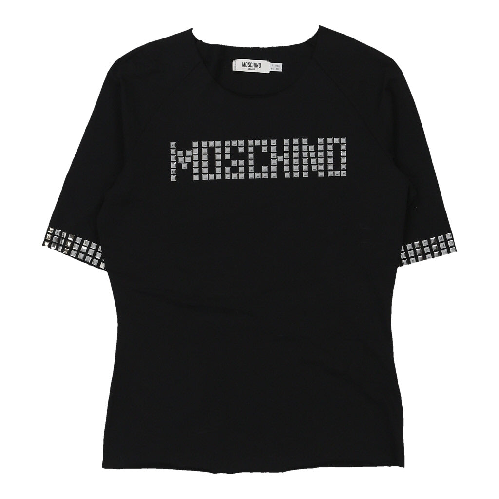 Moschino Spellout T-Shirt - Medium Black Nylon Blend Refurbished - Thrifted (note: this is a term often used to describe second- refurbished available on Cerqular