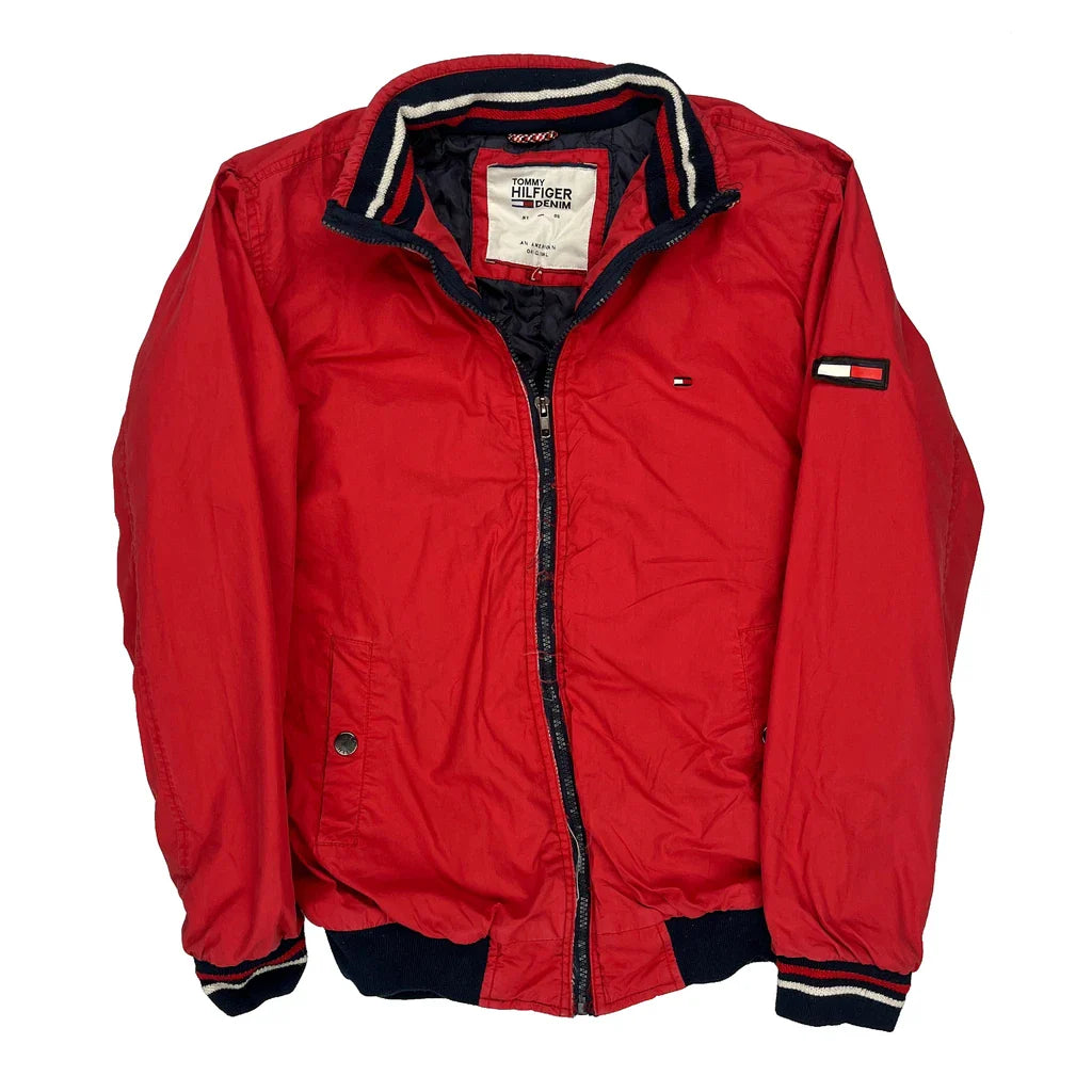 Buy Tommy Hilfiger Denim Bomber Jacket - Large Red Polyester Refurbished - $73.69 Tommy Hilfiger Denim Bomber Jacket - Large Red Polyester Refurbished - Thrifted (note: this is a term often used to describe second- refurbished available on Cerqular