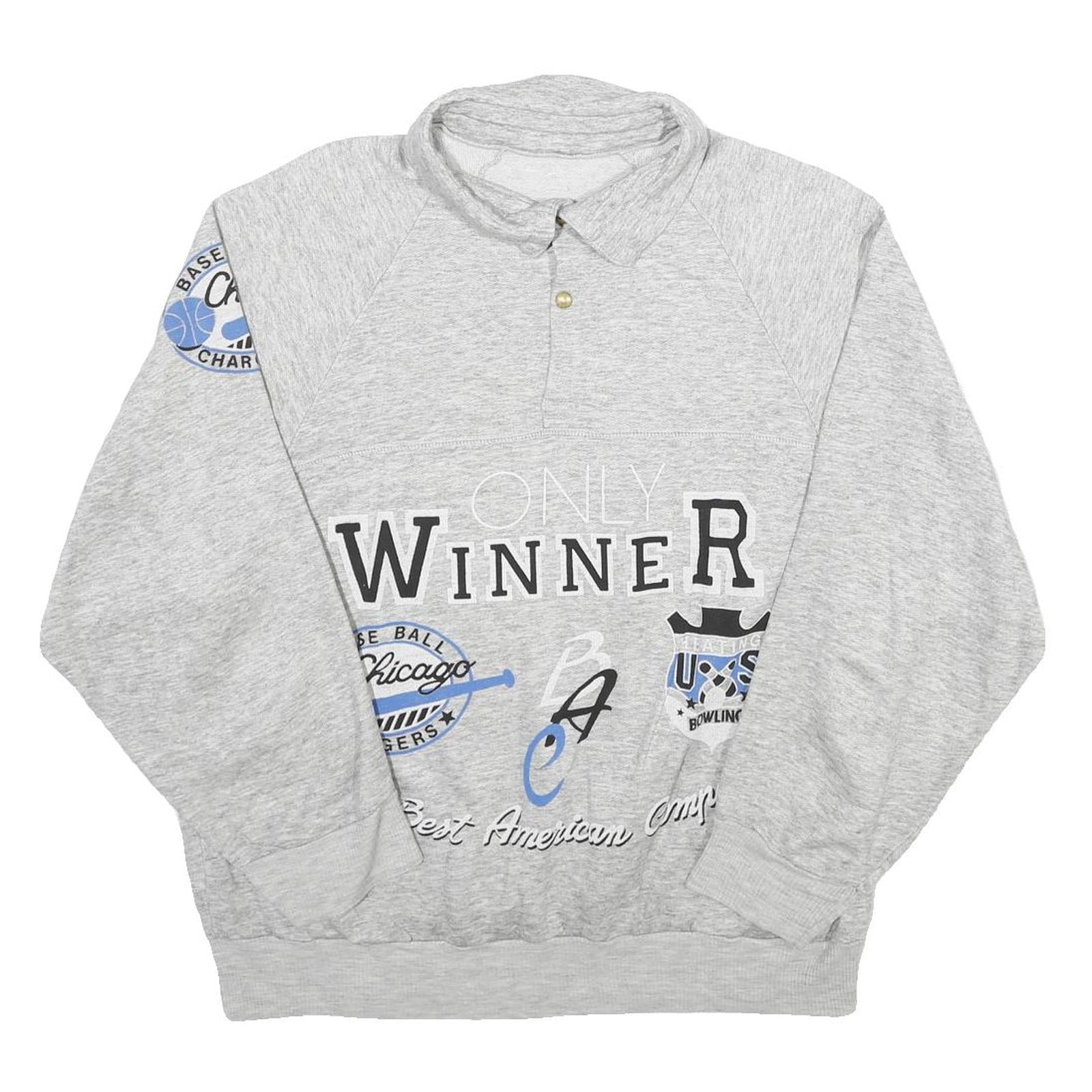 Mens Grey Pullover Sweatshirt L Collar Casual Print Design Refurbished - N/A refurbished available on Cerqular