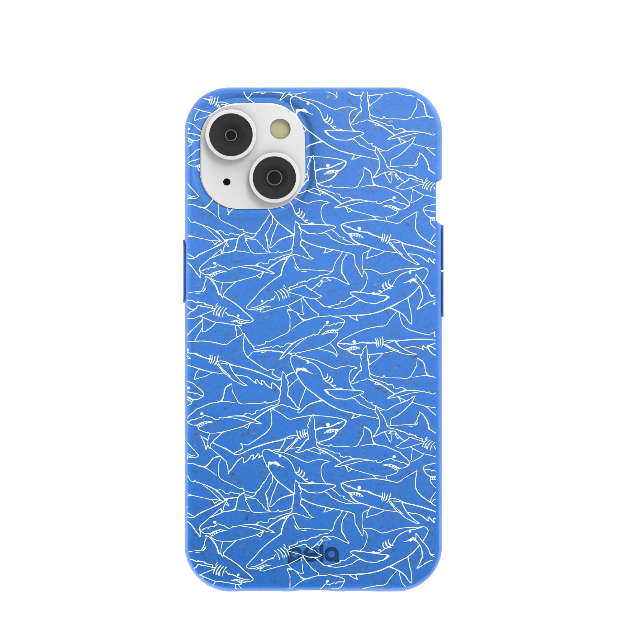 Electric Blue Shark Frenzy iPhone 14/16e Case Refurbished - Pela Case refurbished available on Cerqular
