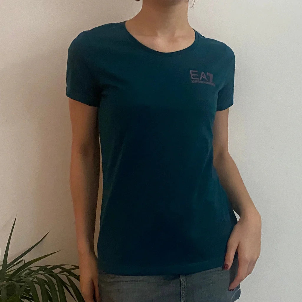 Emporio Armani T-Shirt - Medium Teal Cotton Refurbished - Thrifted (note: this is a term often used to describe second- refurbished available on Cerqular
