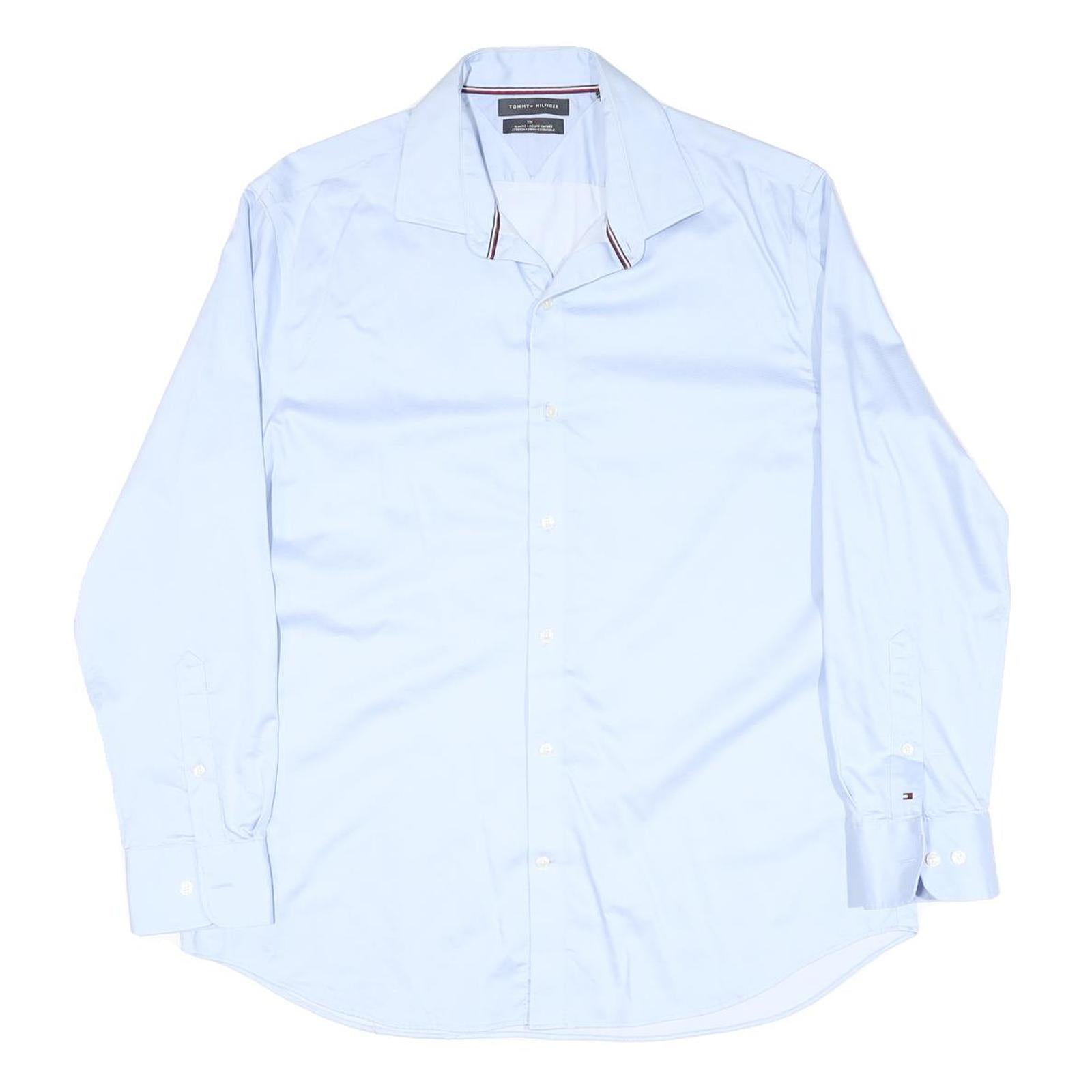 TOMMY HILFIGER Mens Blue Formal Shirt L Cotton Blend Long Sleeve Button Collar Refurbished - N/A refurbished available on Cerqular