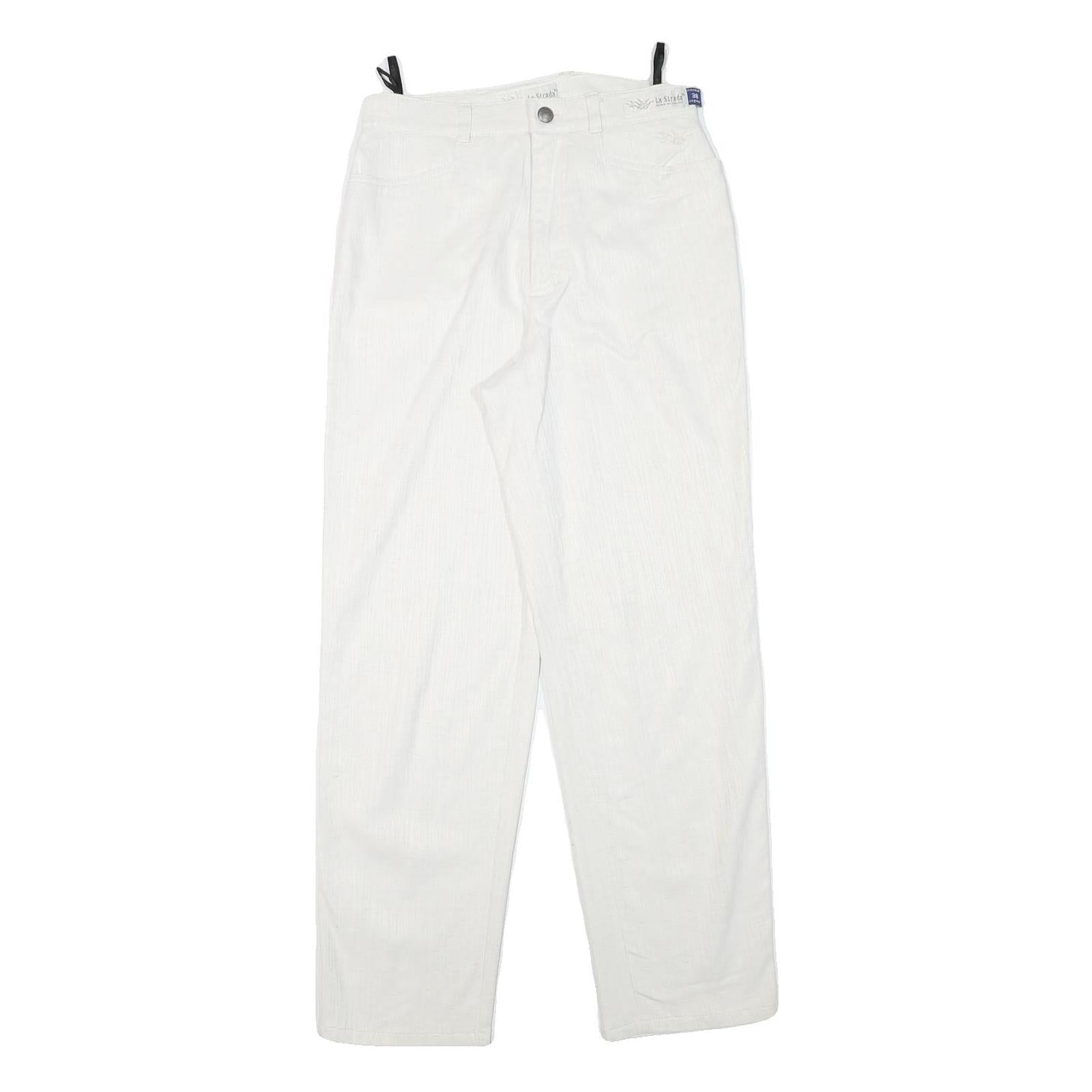 LA STRADA Womens White Regular Fit Straight Trousers W28 L29 Polyester Blend Zip Refurbished - N/A refurbished available on Cerqular