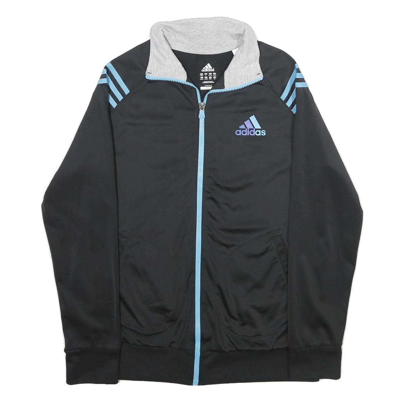 ADIDAS Womens Black & Light Blue Track Jacket L Polyester Zip Climacool Refurbished - N/A refurbished available on Cerqular