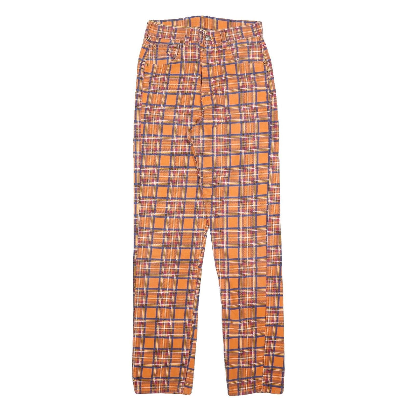 TOP IN Womens Cotton Blend Orange & Purple Tartan Slim Straight Trousers W26 L32 Refurbished - N/A refurbished available on Cerqular