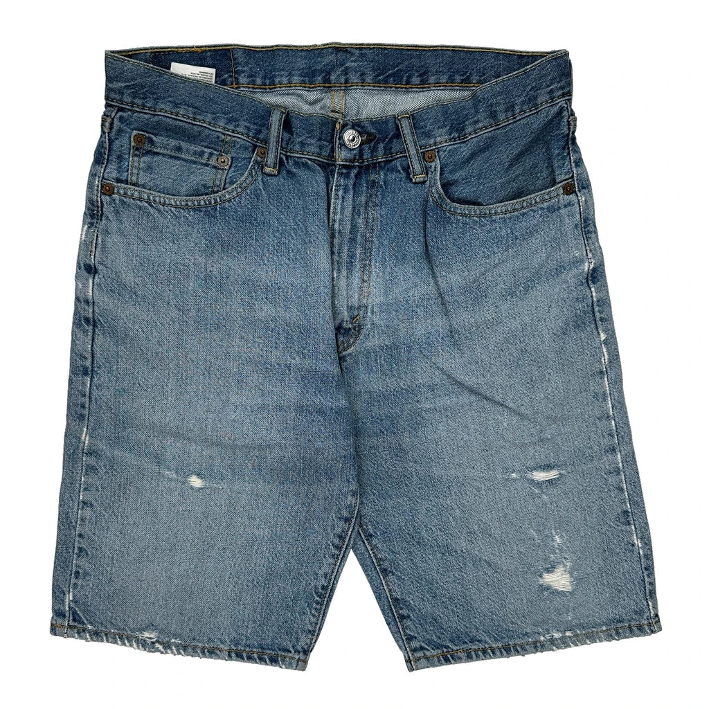 Levis Denim Shorts - 32W 11L Blue Denim Refurbished - Thrifted (note: this is a term often used to describe second- refurbished available on Cerqular