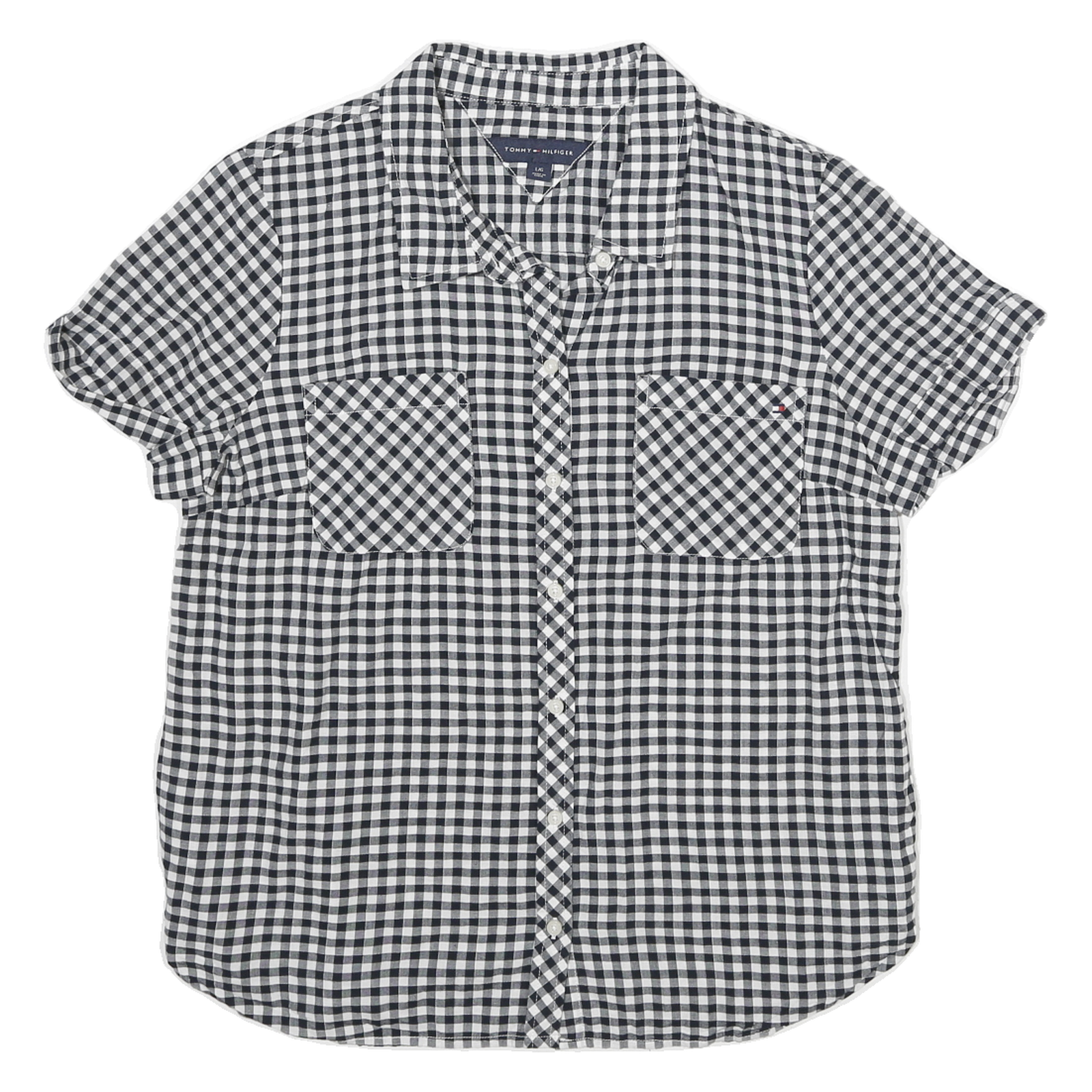 TOMMY HILFIGER Womens Black & White Checked Shirt L Button Front Casual Cotton Refurbished - N/A refurbished available on Cerqular