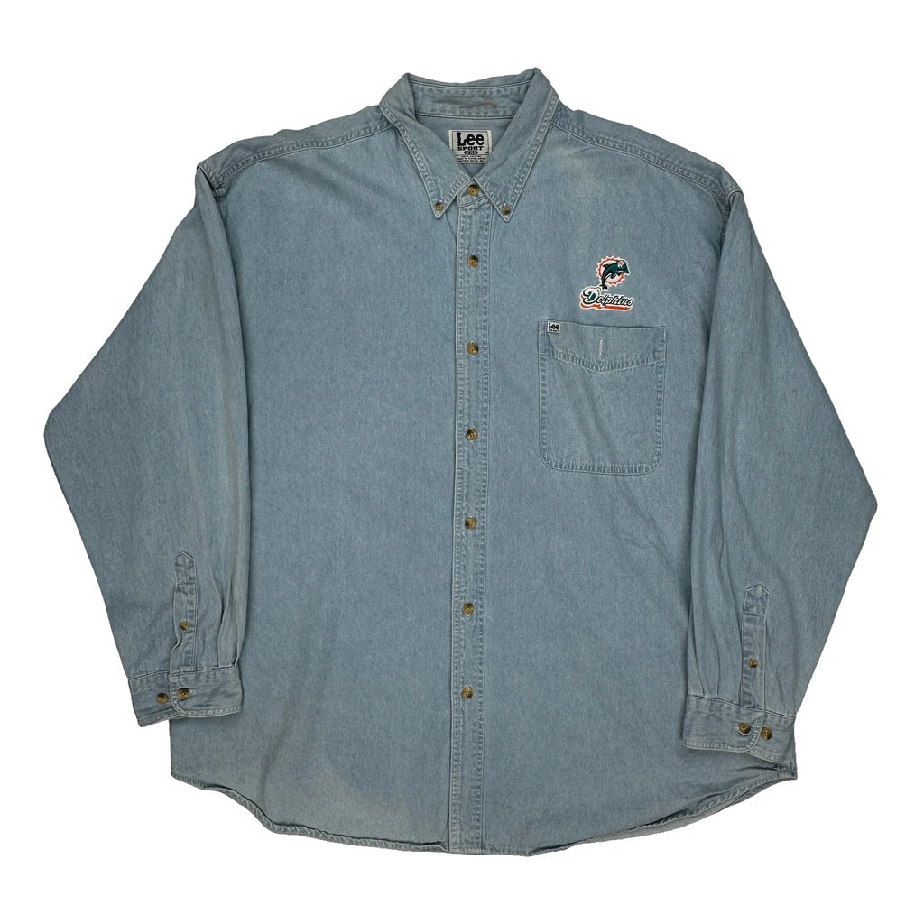 Miami Dolphins Lee Sport Denim Shirt - 2XL Light Wash Cotton Refurbished - Thrifted (note: this is a term often used to describe second- refurbished available on Cerqular