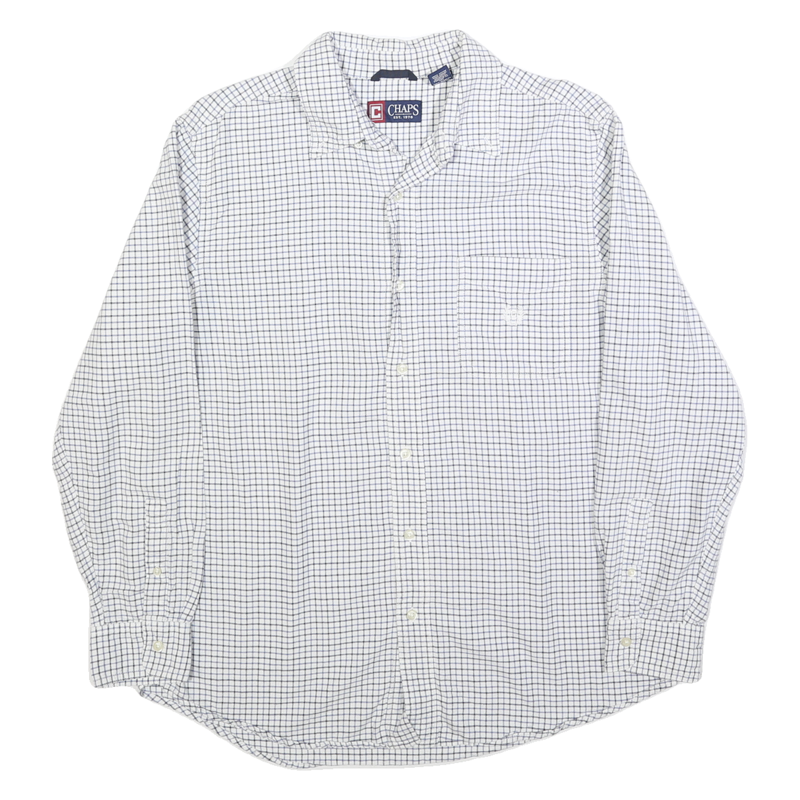 CHAPS Mens White & Navy Check Casual Shirt L Cotton Long Sleeve Button Collar Refurbished - N/A refurbished available on Cerqular
