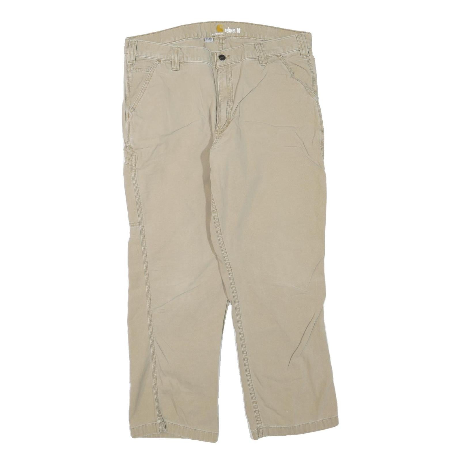 CARHARTT Mens Beige Cotton Blend Regular Leg Trousers W38 L30 Durable Workwear Refurbished - N/A refurbished available on Cerqular