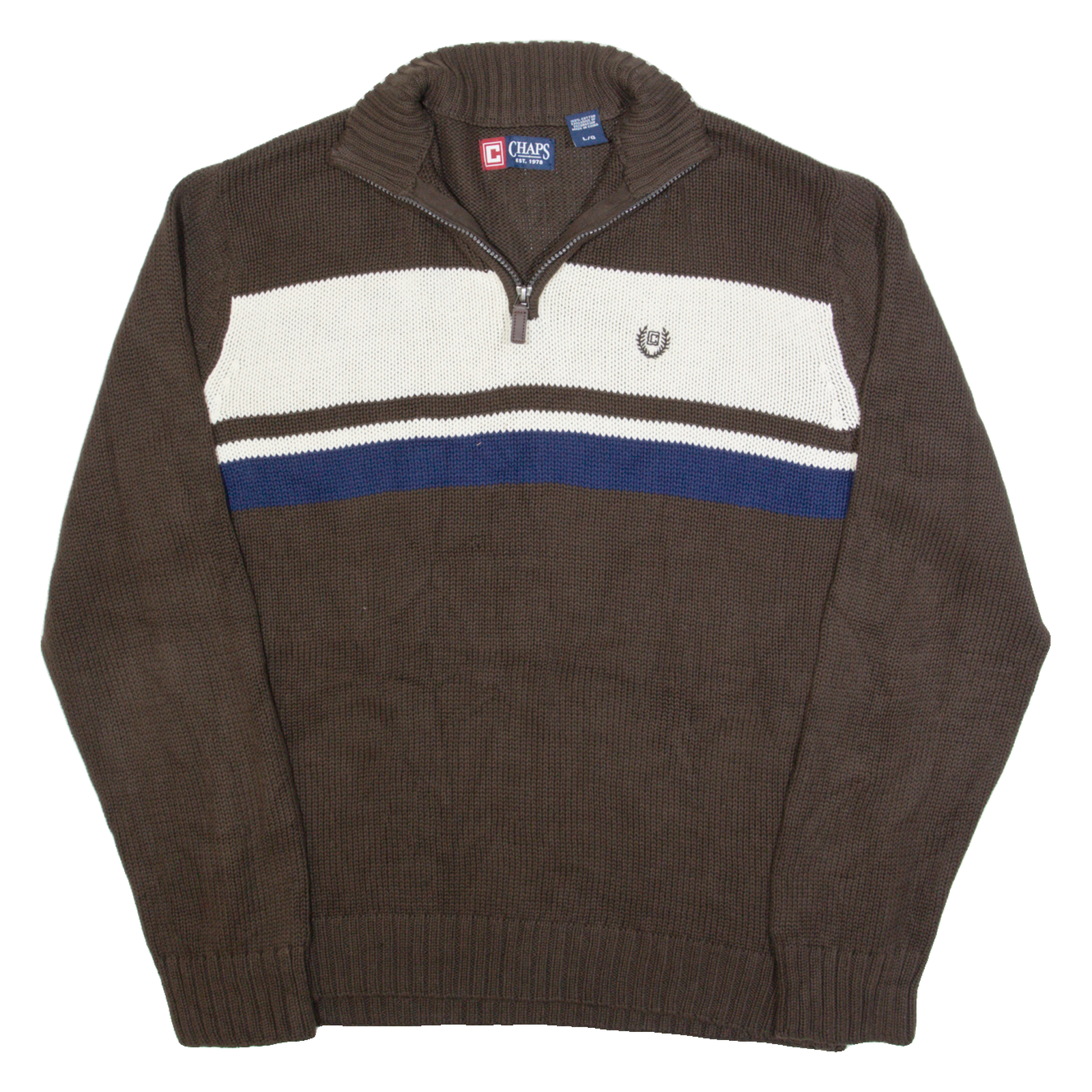 CHAPS Mens Patterned Jumper Brown 1/4 Zip Tight Knit L Refurbished - N/A refurbished available on Cerqular