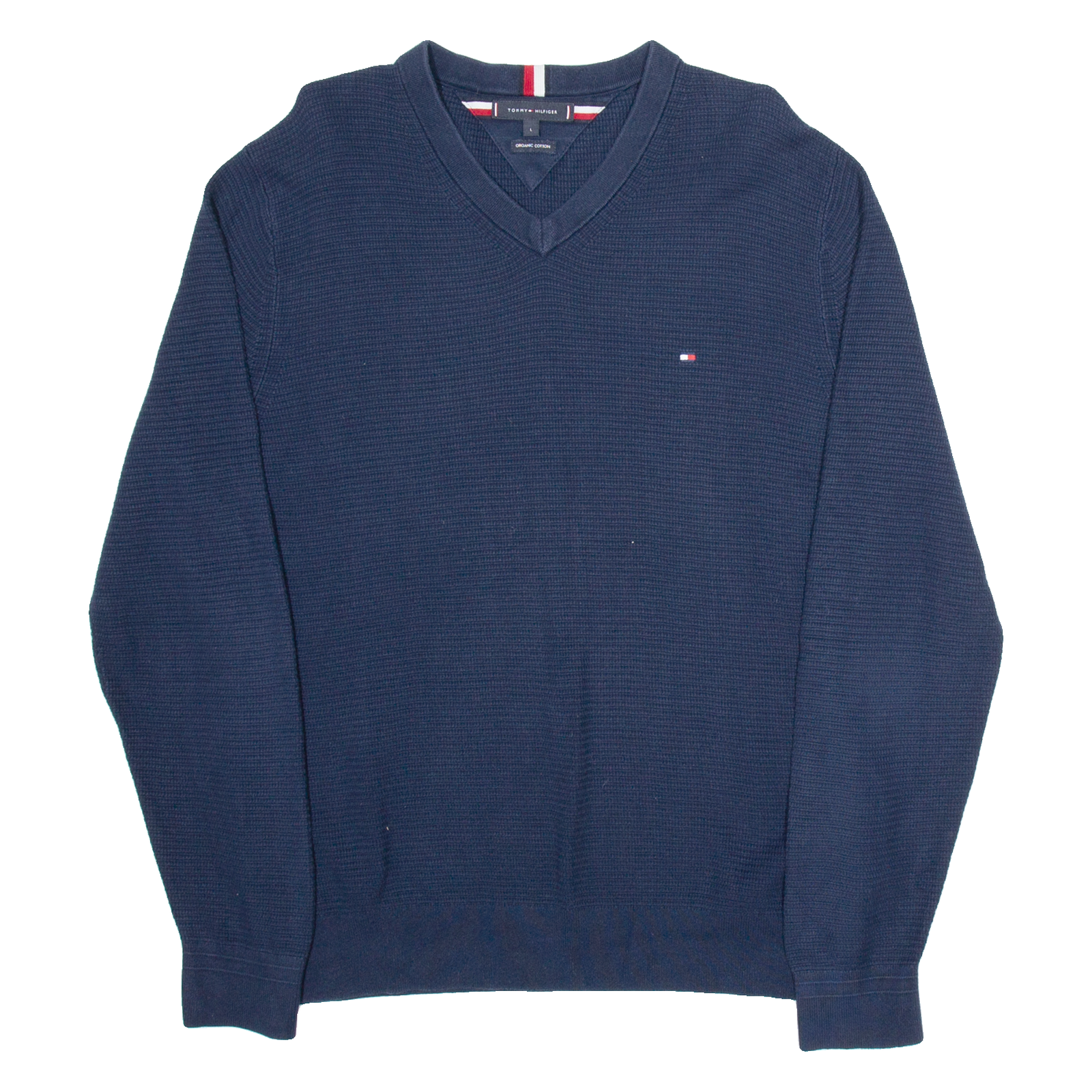 TOMMY HILFIGER Mens Jumper Blue V-Neck Tight Knit L Refurbished - N/A refurbished available on Cerqular
