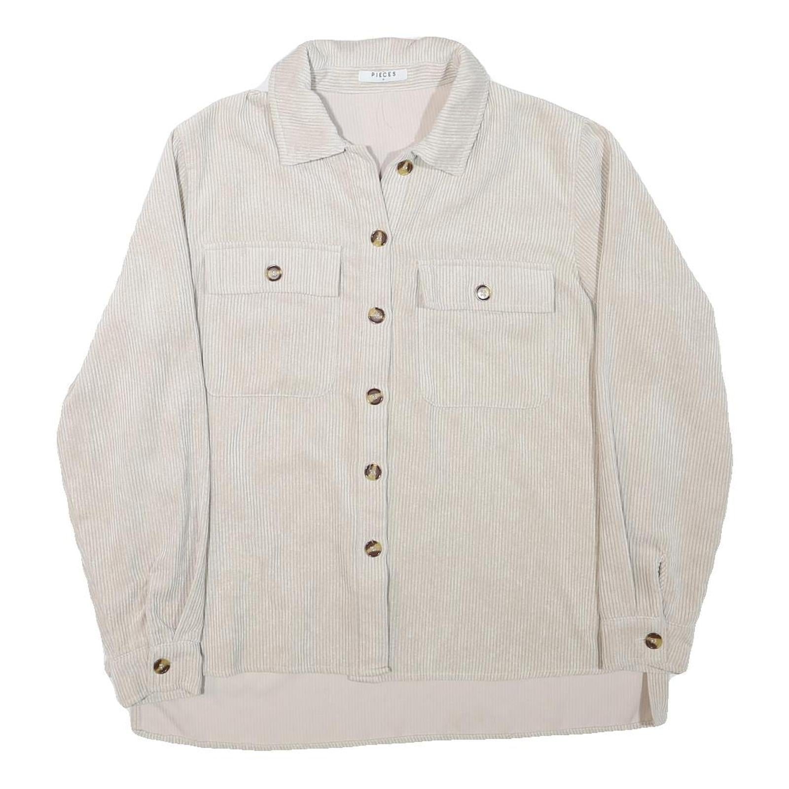 PIECES Womens Beige Cotton Blend Button Jacket M Corduroy Plain Stylish Relaxed Refurbished - N/A refurbished available on Cerqular