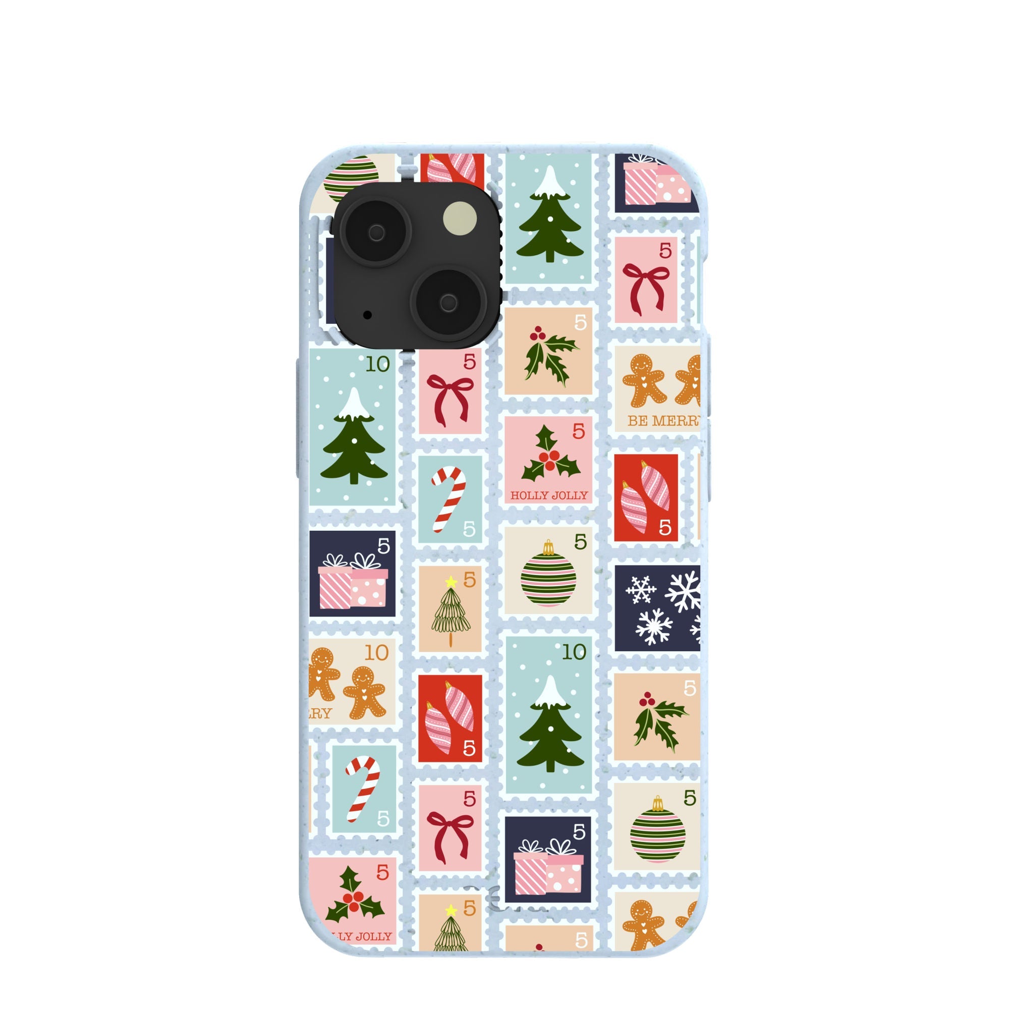 Powder Blue Noel Stamps iPhone 13 Mini Case Refurbished - Pela Case refurbished available on Cerqular