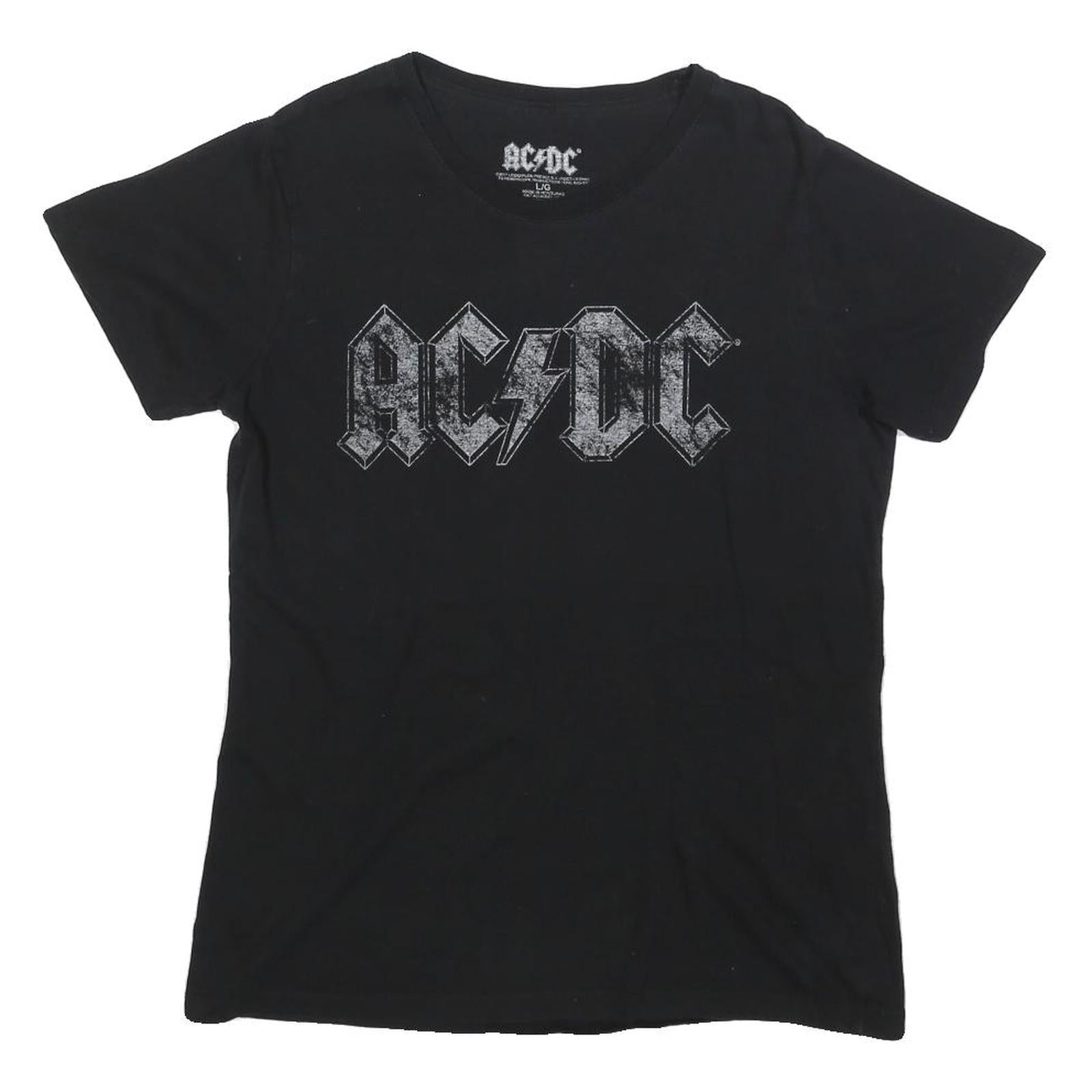 ACDC Womens Black Cotton Blend Graphic T-Shirt L Short Sleeve Crew Neck Band Refurbished - N/A refurbished available on Cerqular
