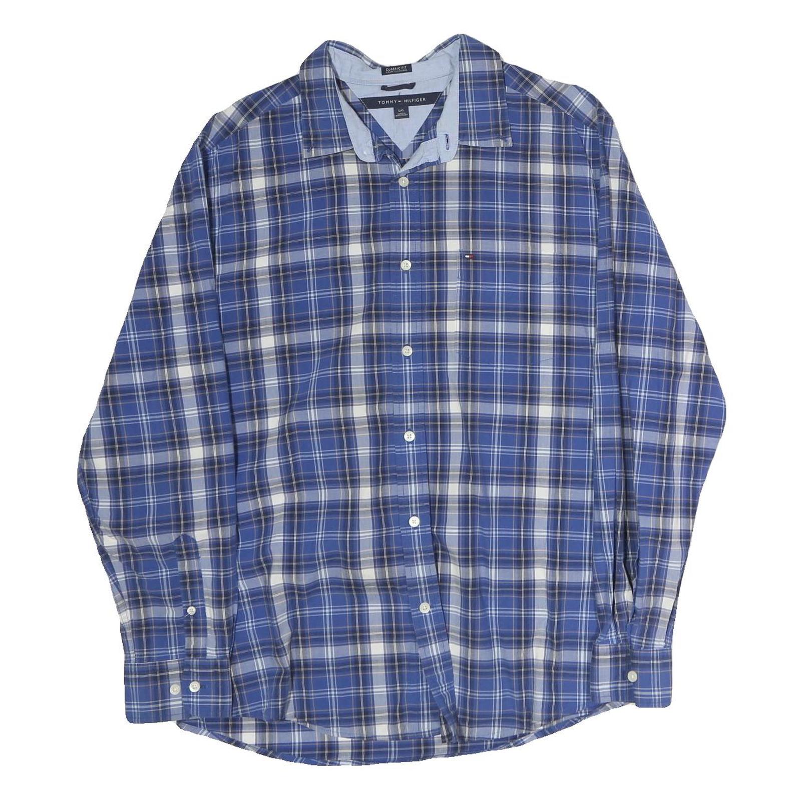 TOMMY HILFIGER Mens Blue Plaid Shirt L Classic Fit Button Up Long Sleeve Refurbished - N/A refurbished available on Cerqular