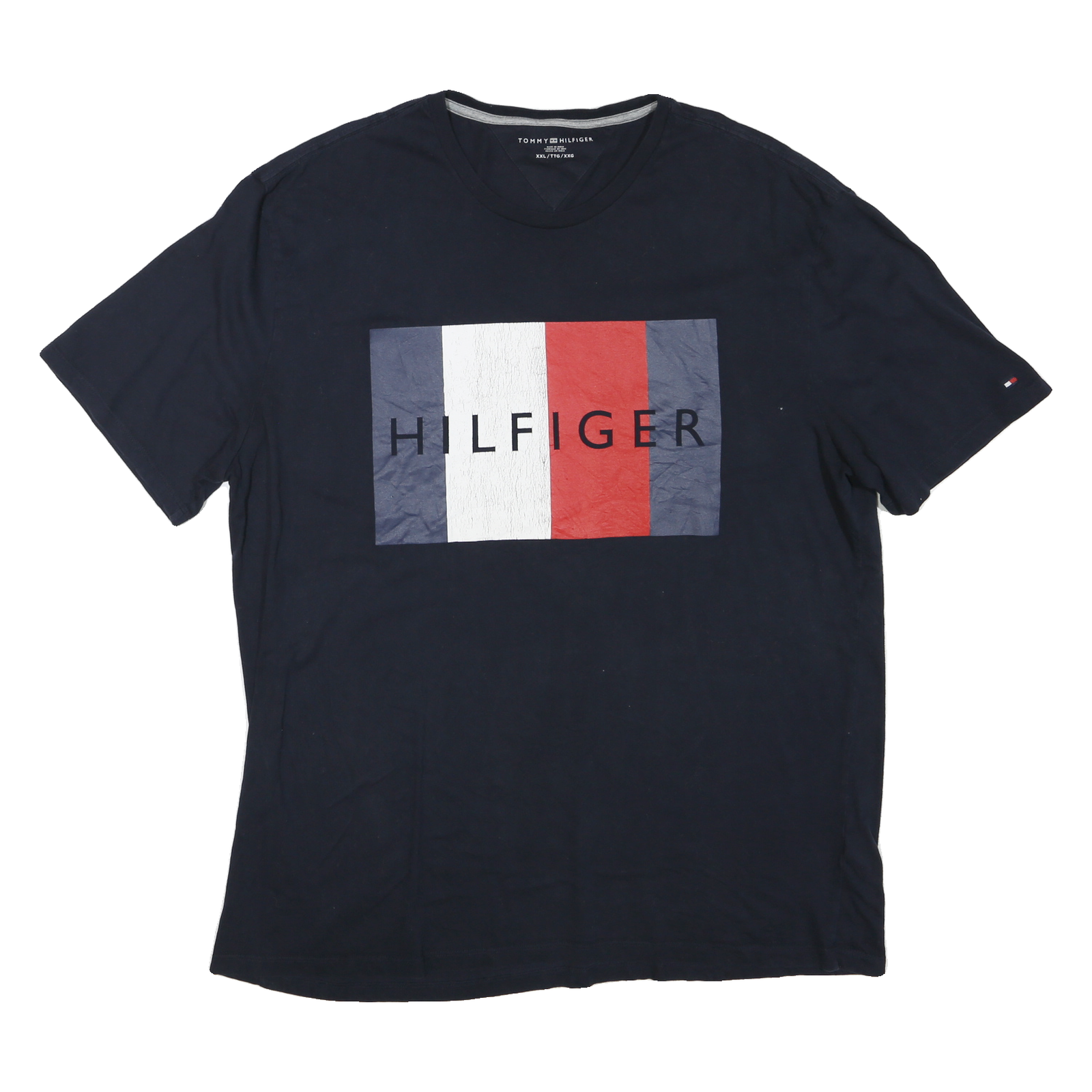 TOMMY HILFIGER Mens Navy Blue Graphic T-Shirt 2XL Short Sleeve V-Neck Cotton Refurbished - N/A refurbished available on Cerqular