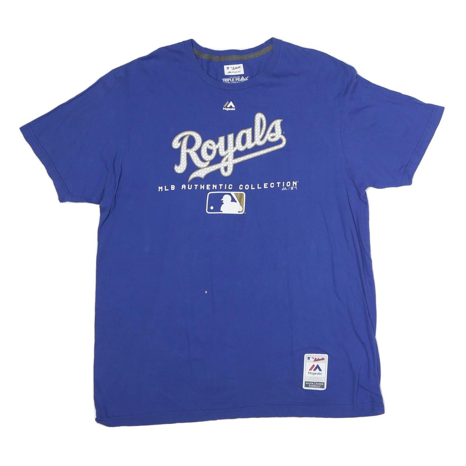 MAJESTIC Mens Blue Royals Cotton T-Shirt XL Crew Neck Short Sleeve MLB Authentic Refurbished - N/A refurbished available on Cerqular