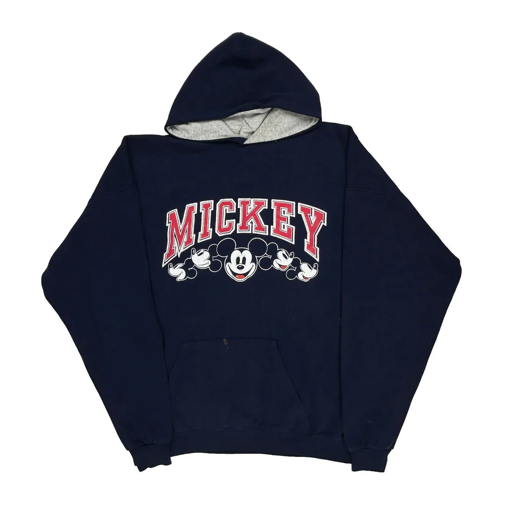 Mickey Mouse Disney Cartoon Hoodie - 2XL Navy Cotton Refurbished - Thrifted (note: this is a term often used to describe second- refurbished available on Cerqular