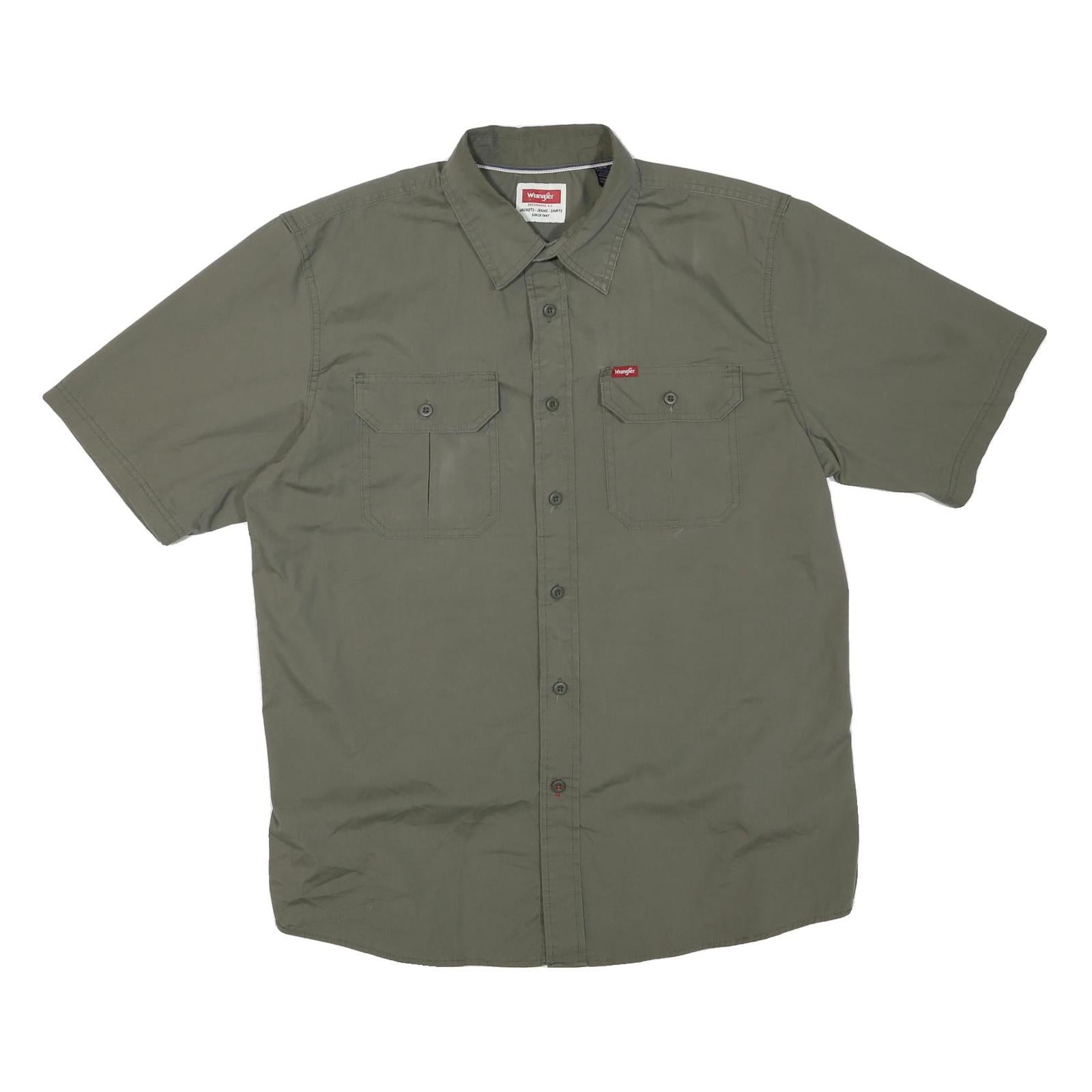 WRANGLER Mens Green Short Sleeve Cotton Blend Shirt L Casual Buttoned Pockets Refurbished - N/A refurbished available on Cerqular