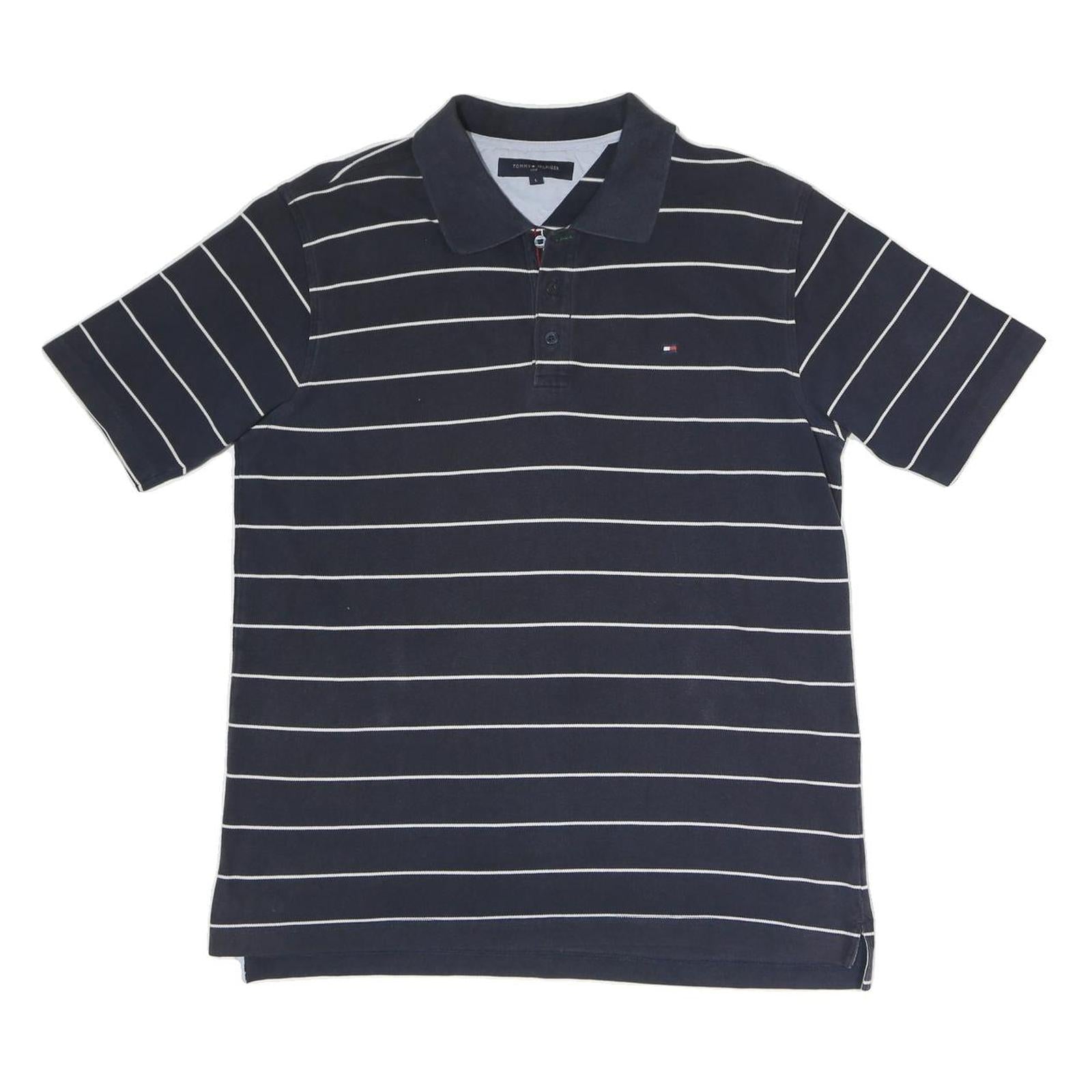 TOMMY HILFIGER Mens Navy Blue & White Striped Short Sleeve Polo Shirt L Classic Refurbished - N/A refurbished available on Cerqular