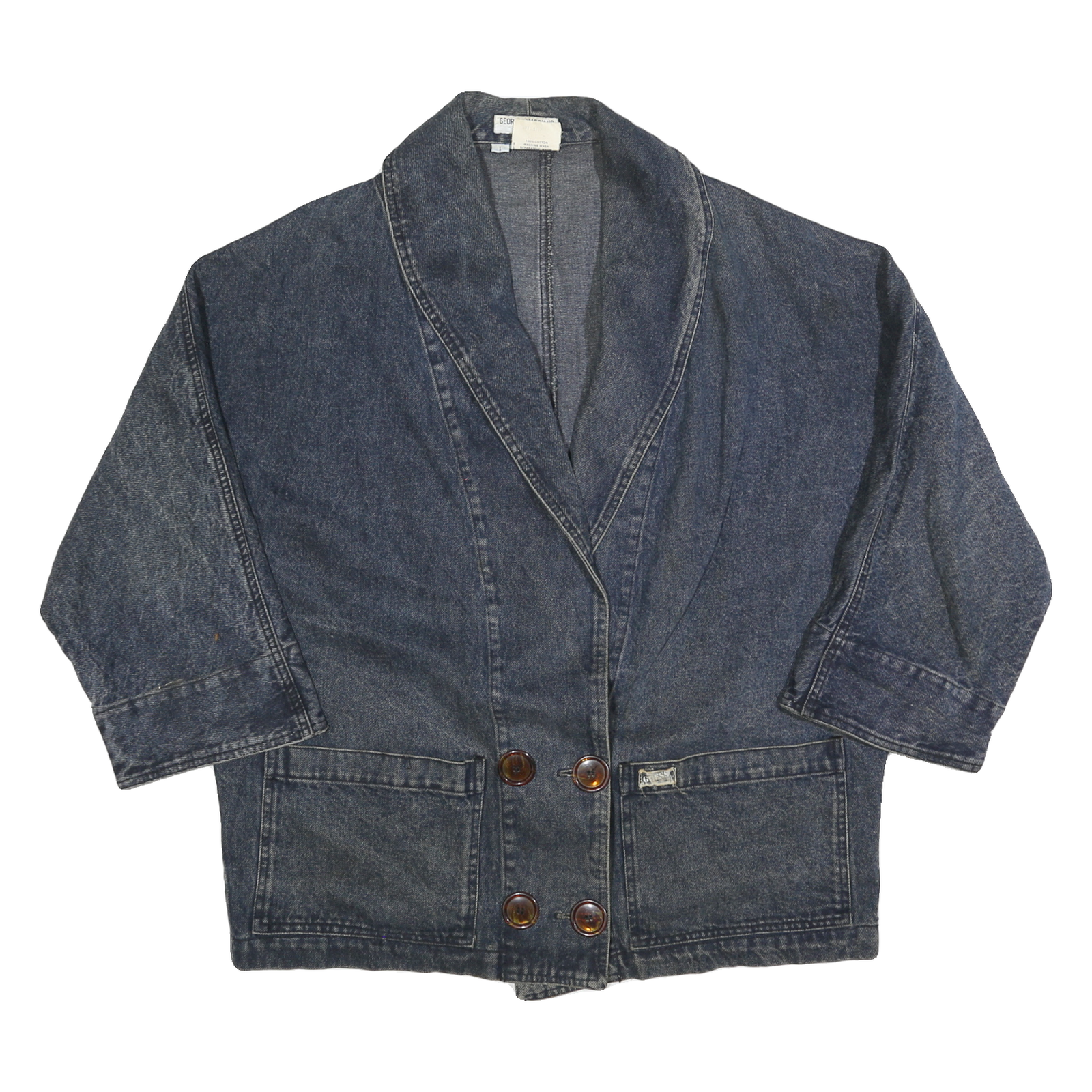GUESS Womens Blue Denim Jacket L Cotton Button Closure Relaxed Fit Plain Refurbished - N/A refurbished available on Cerqular