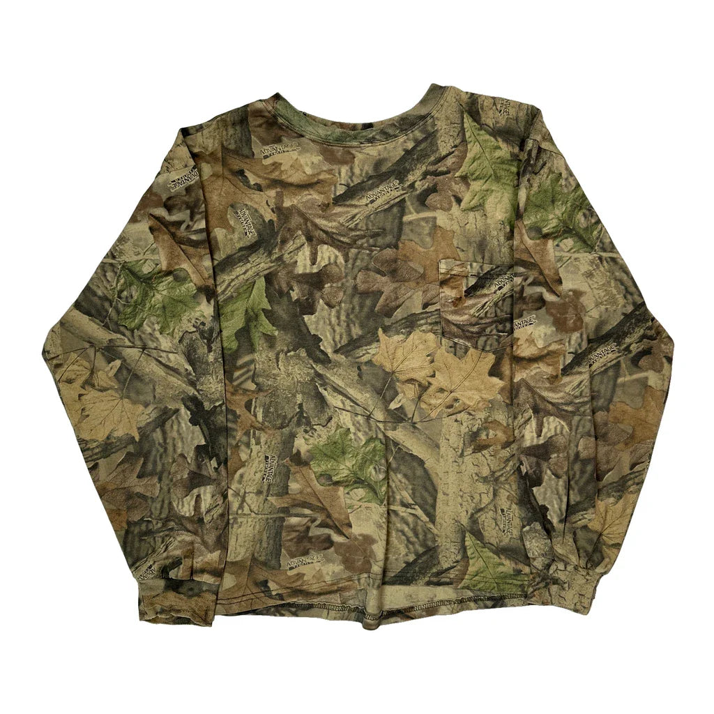 Advantage Camo Long Sleeve T-Shirt - XL Green Cotton Refurbished - Thrifted (note: this is a term often used to describe second- refurbished available on Cerqular