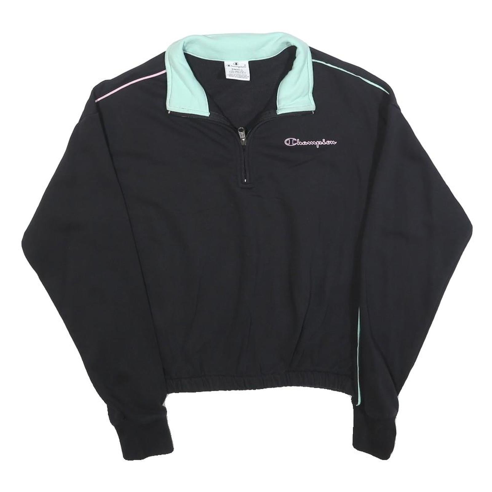 CHAMPION Womens Black & Mint Green 1/4 Zip Sweatshirt S Cotton Blend Casual Refurbished - N/A refurbished available on Cerqular