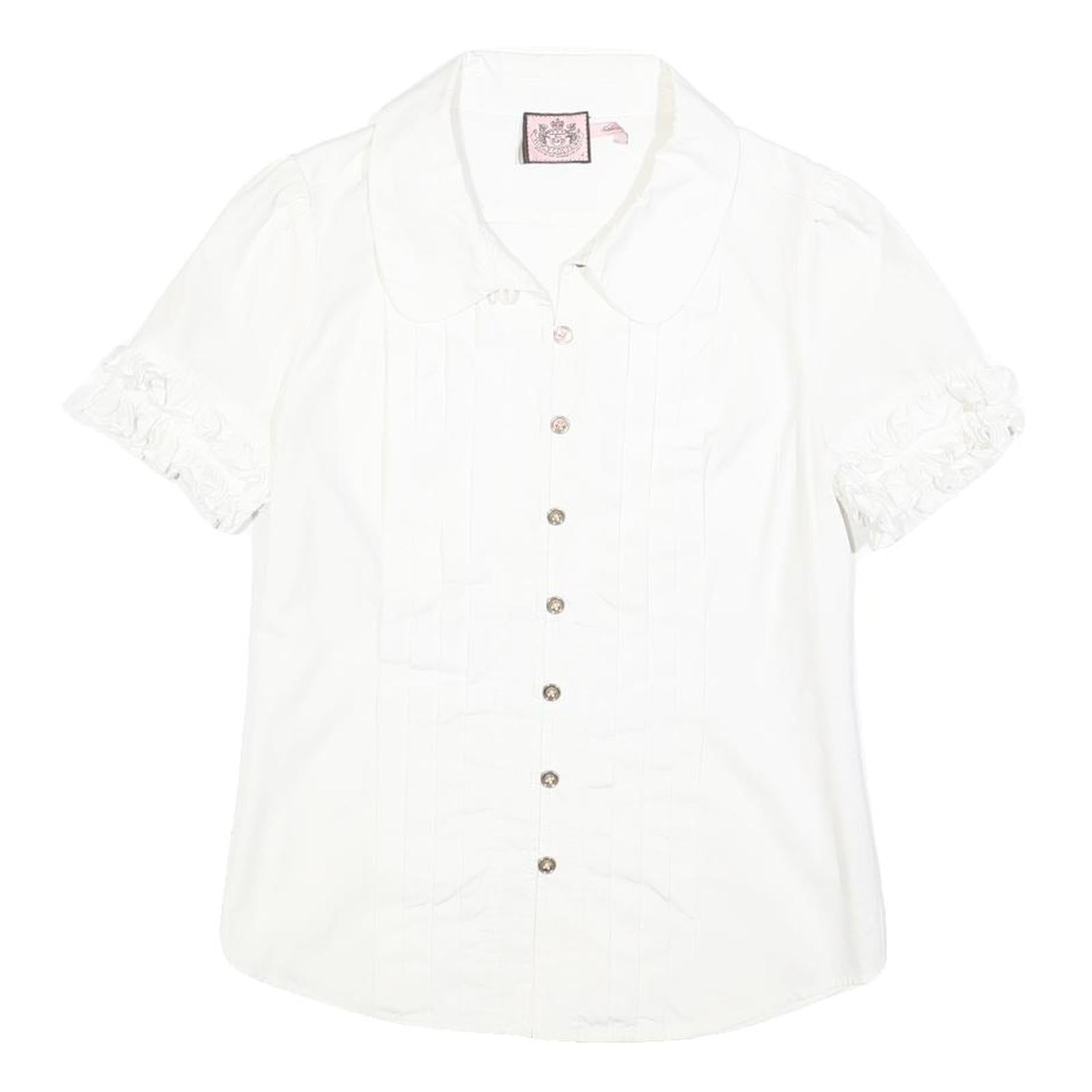 JUICY COUTURE Womens White Shirt Short Sleeve Button Neck S Ruffle Detail Refurbished - N/A refurbished available on Cerqular