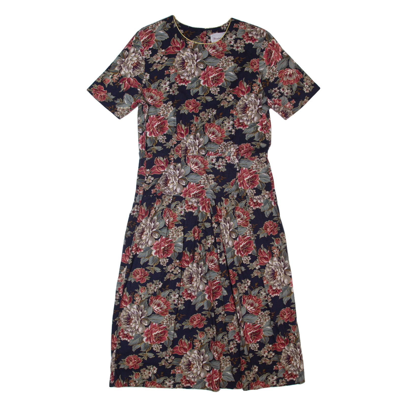 BRANDYWINE CREEK Womens A-Line Dress Blue 80s Floral Short Sleeve Long M Refurbished - N/A refurbished available on Cerqular