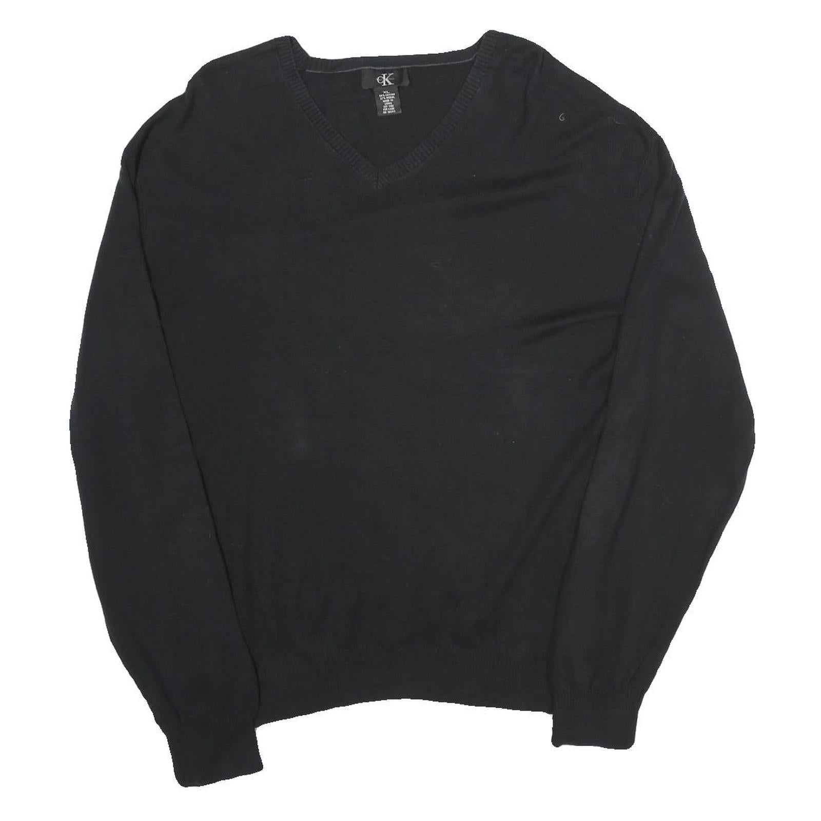 CALVIN KLEIN Mens Black Plain Cotton V-Neck Basic Knit Jumper XL Classic Style Refurbished - N/A refurbished available on Cerqular