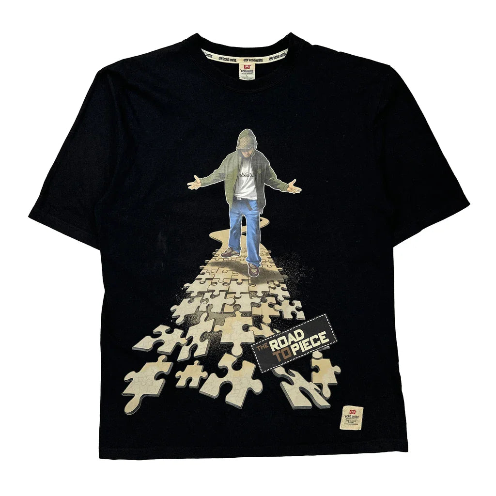 The Road To Piece Ecko Unltd Graphic T-Shirt - Large Black Cotton Refurbished - Thrifted (note: this is a term often used to describe second- refurbished available on Cerqular