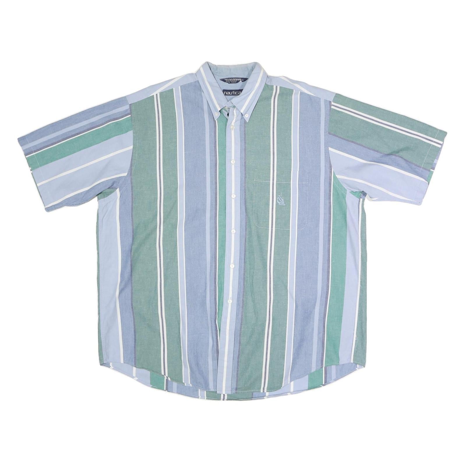 NAUTICA Mens Blue & Green Striped Cotton Shirt XL Button Down Casual Summer Refurbished - N/A refurbished available on Cerqular