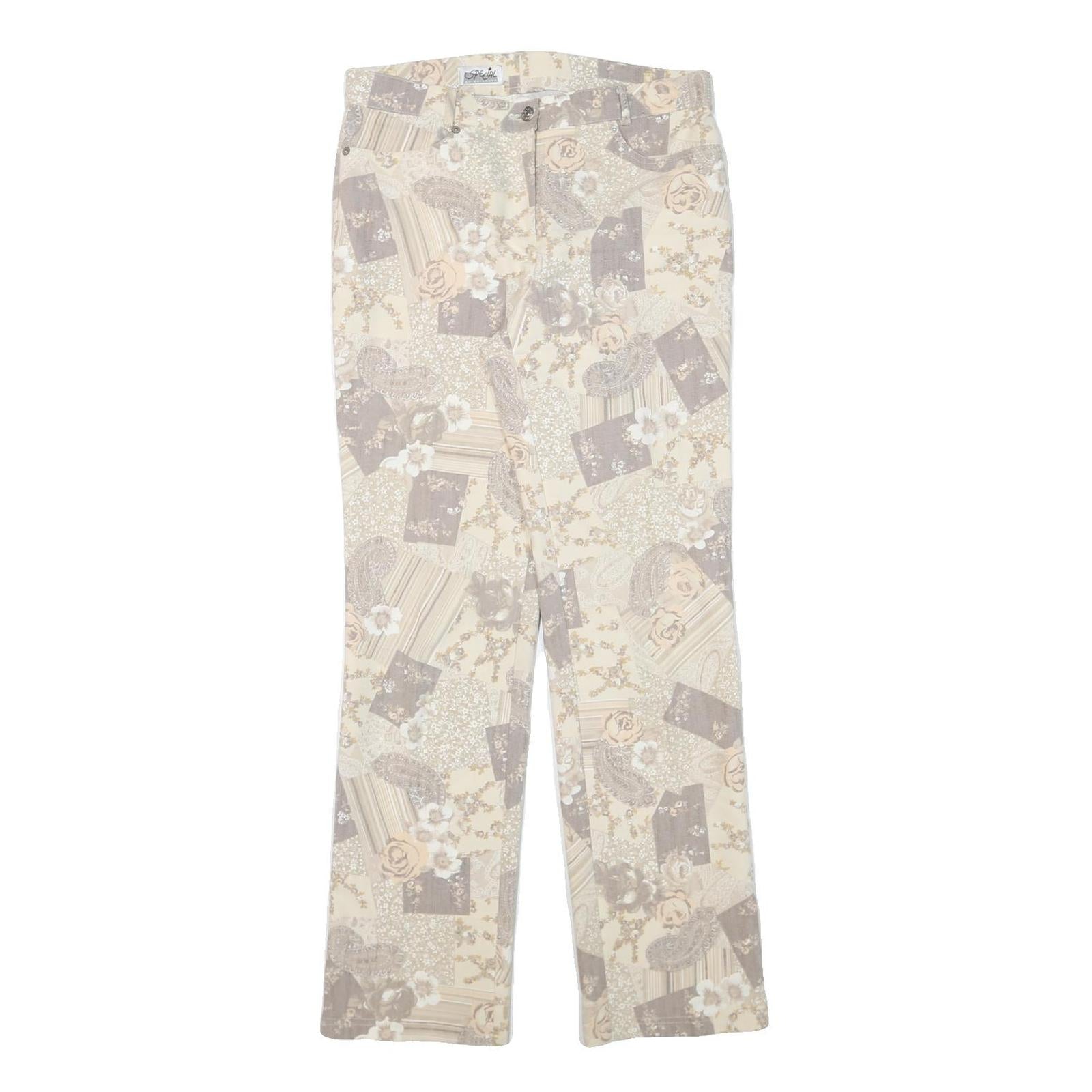 SPECIAL Womens Cotton Blend Beige Patchwork Floral Regular Fit Straight Leg Refurbished - N/A refurbished available on Cerqular